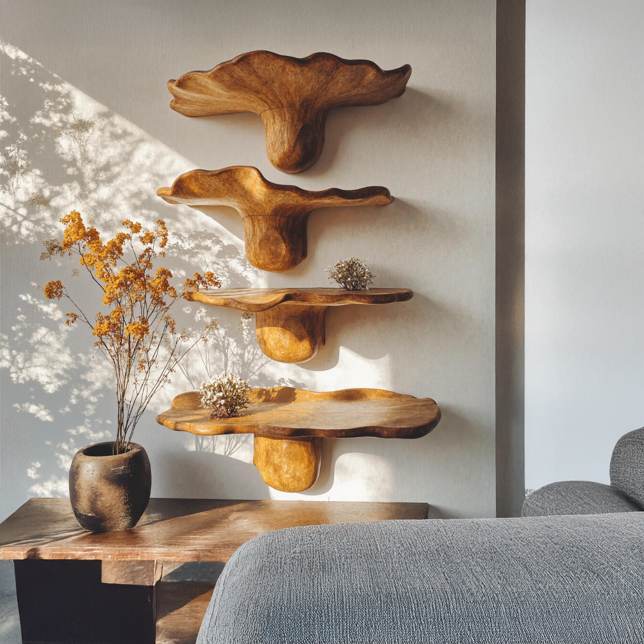 Handcrafted Mushroom Design Wood Shelf For Wall Art SILDTMR013