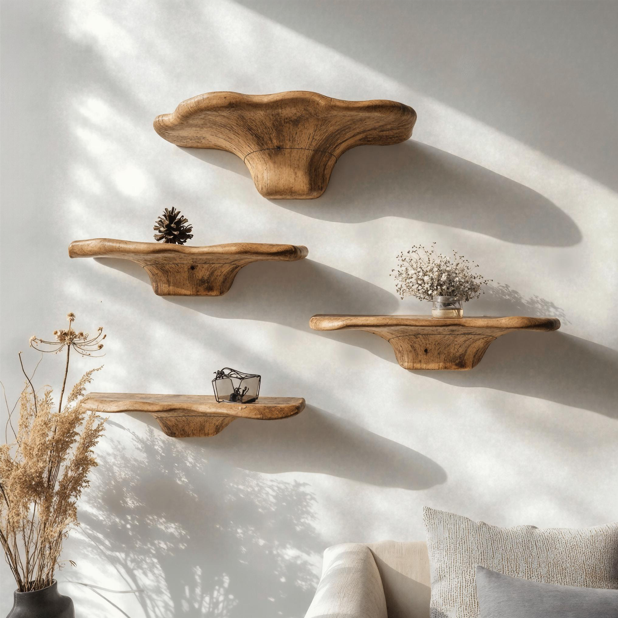 Rustic Floating Wood Mushroom Shelf For Modern Homes SILDTMR009