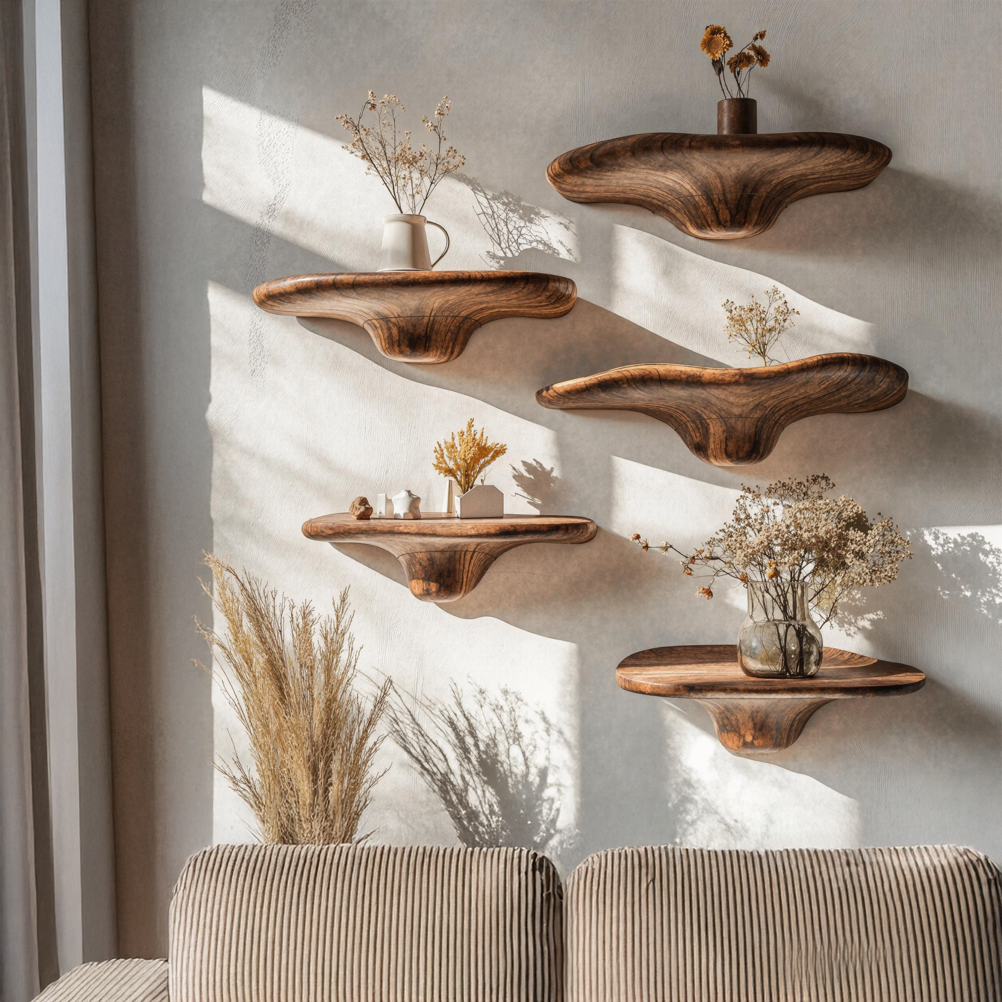 Floating Mushroom Shelf For Decorative Wooden Storage SILDTMR015