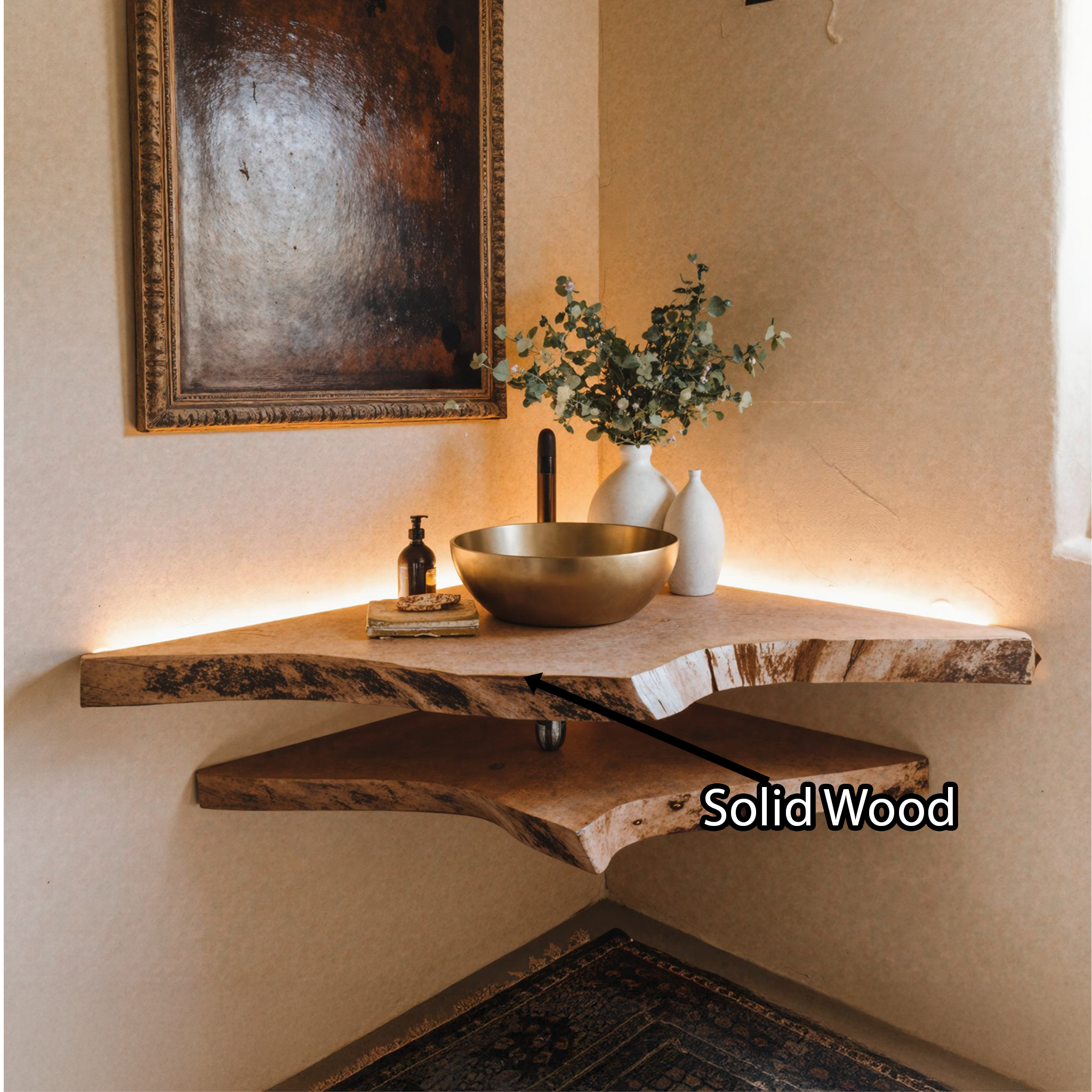 Floating Wooden Bathroom Corner Shelf Vanity SILDTBRV059