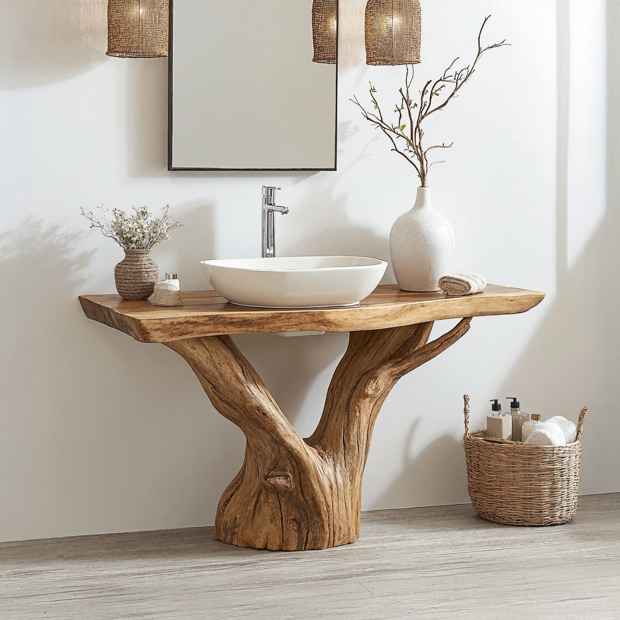 Rustic Natural Wood Bathroom Vanity For Nature-Inspired Homes SILDTBRV147