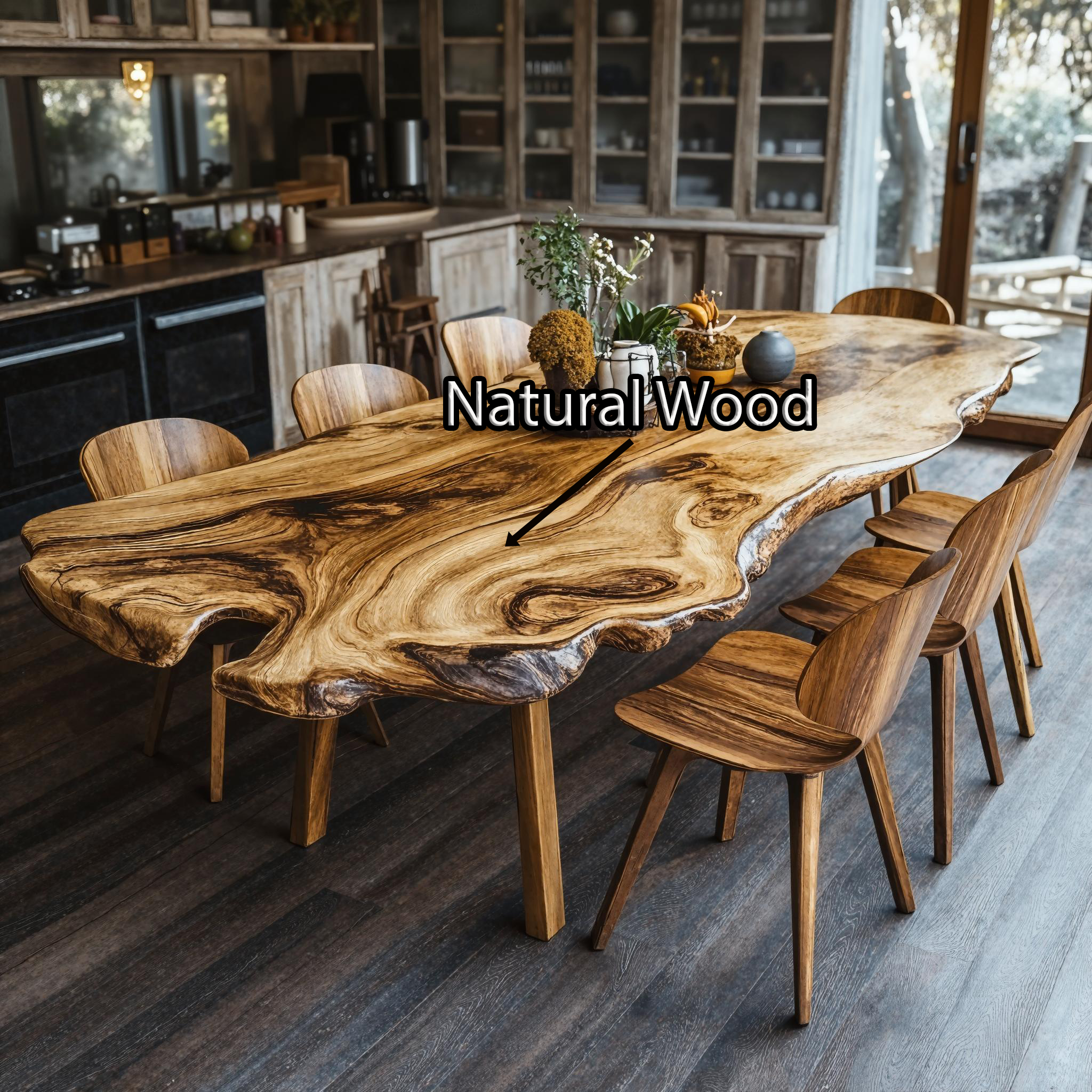 Farmhouse Curved Edge Wooden Dining Table For Family Dinners SILDTDN008