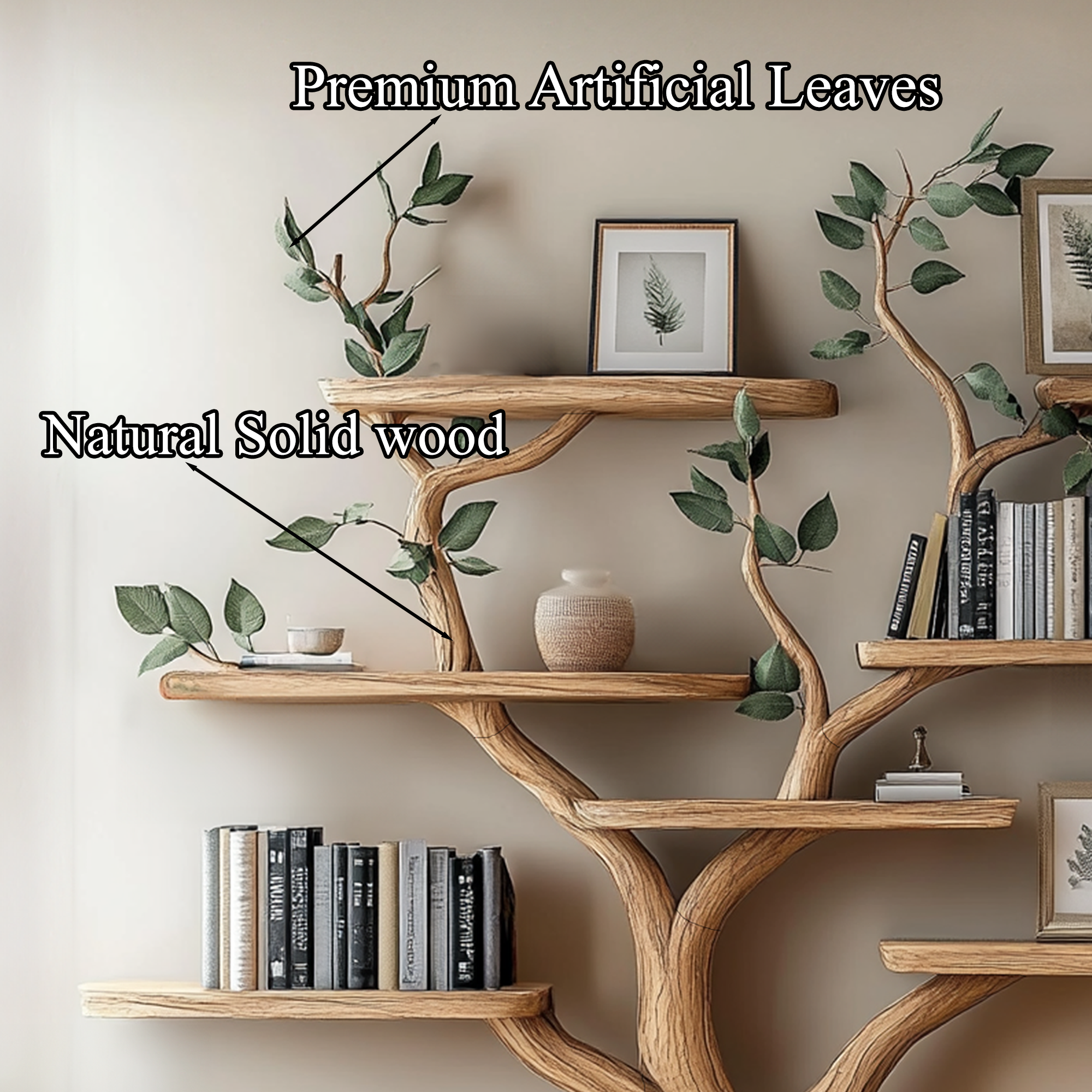 Tree Branch Shelf Fake Leave Solid Wood Bookcase SINLTB116