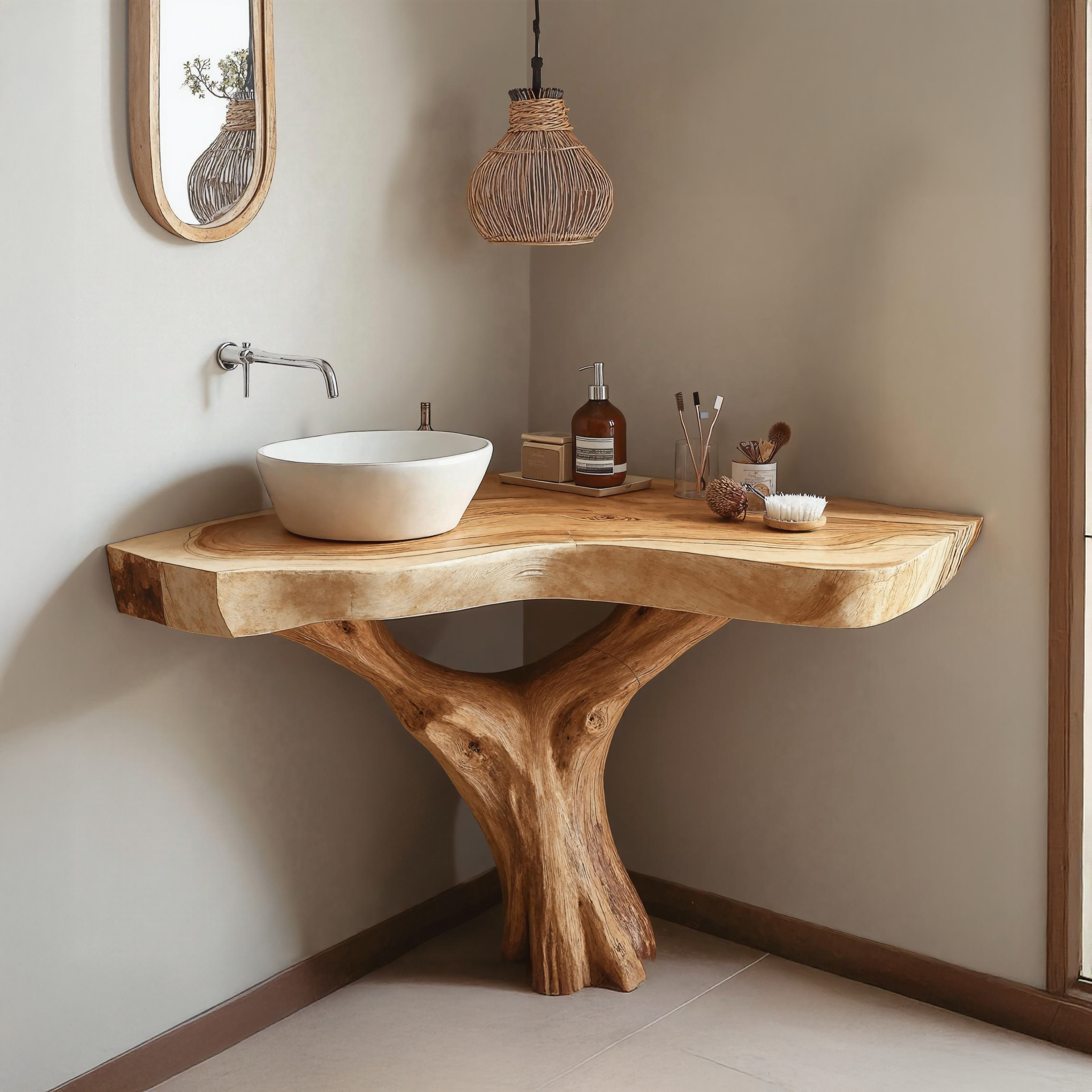 Rustic Natural Wood Corner Bathroom Vanity For Small Space Solutions SILDTBRV161