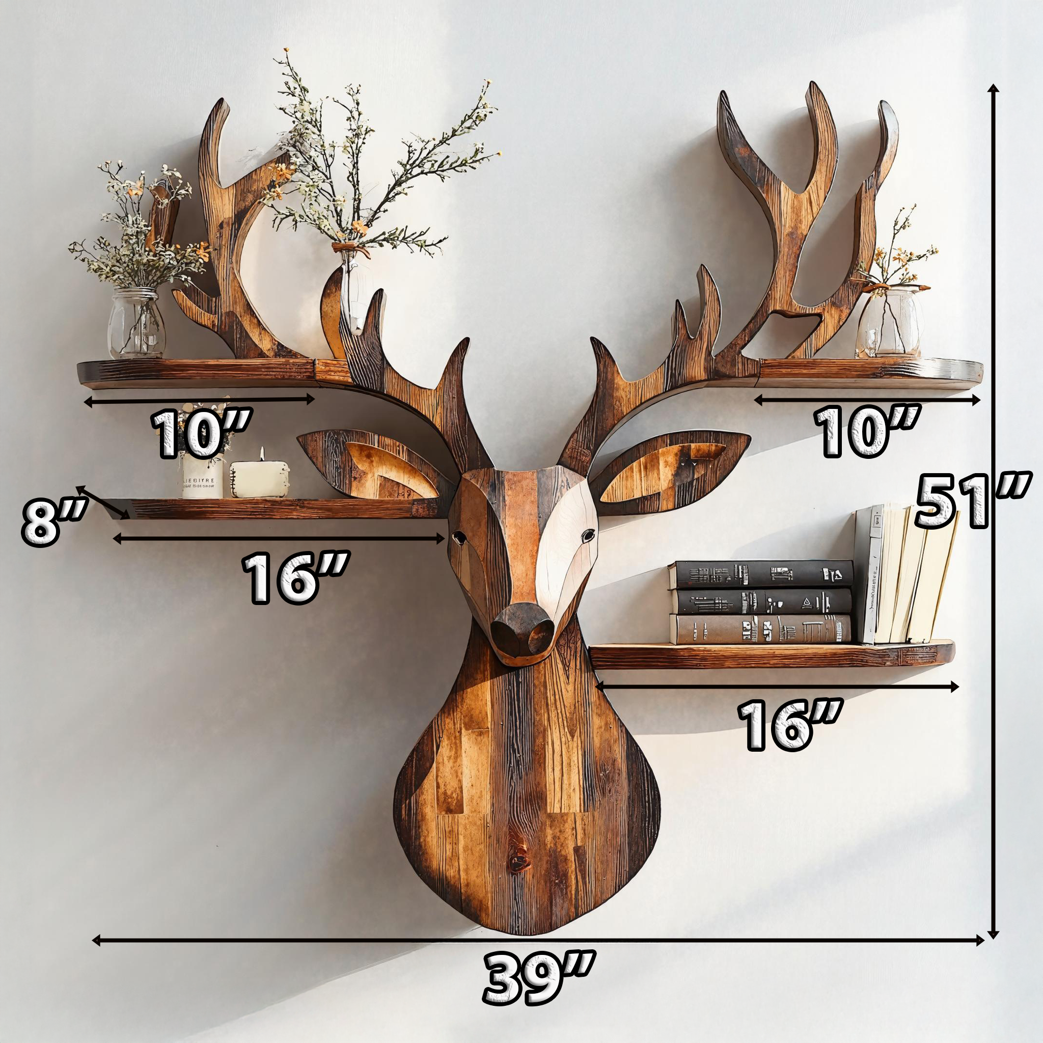 Rustic Handcrafted Wood Deer Shelf For Living Room Decor SILDTDE001