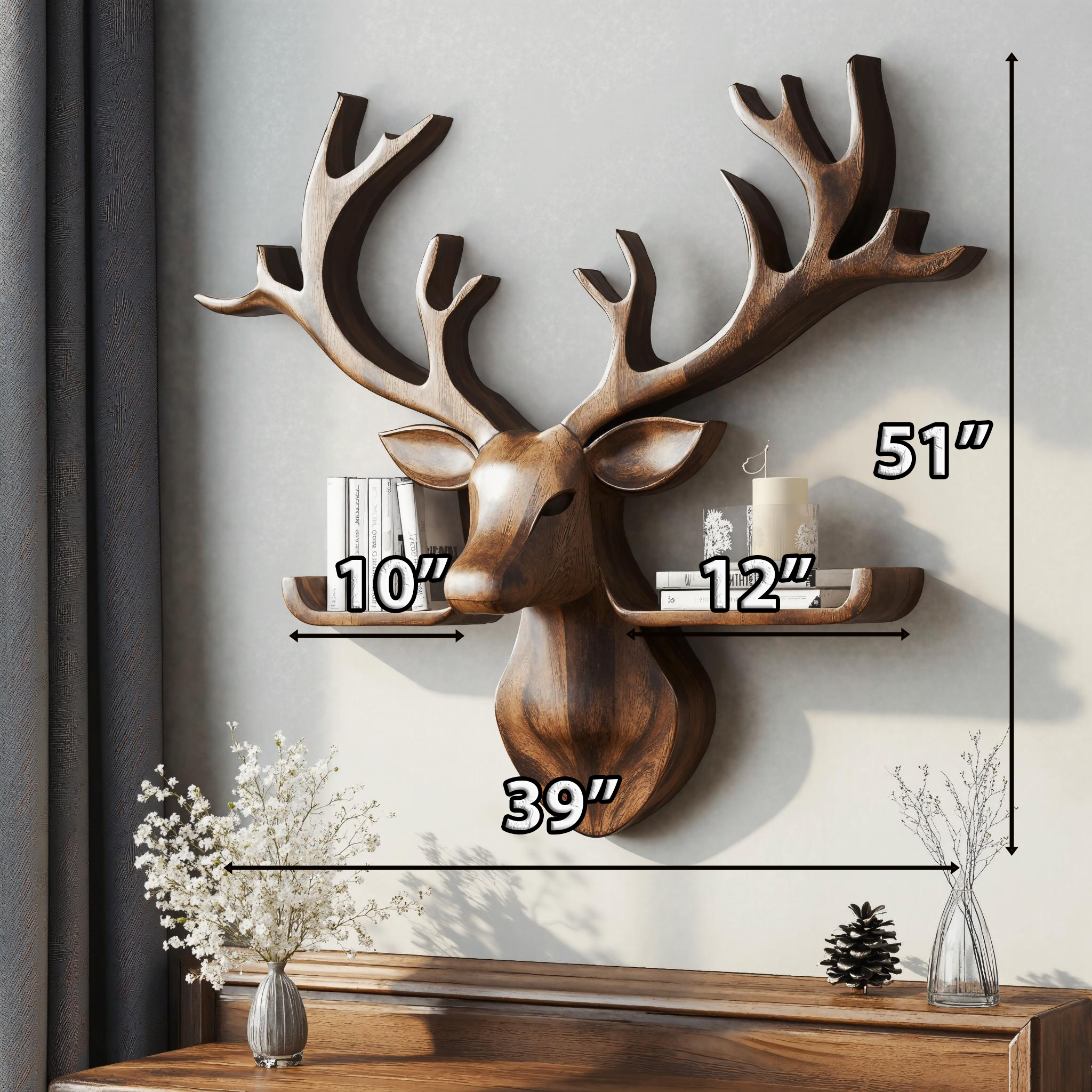 Wood Deer Shelf For Wall Decor In Country Style Homes SILDTDE009