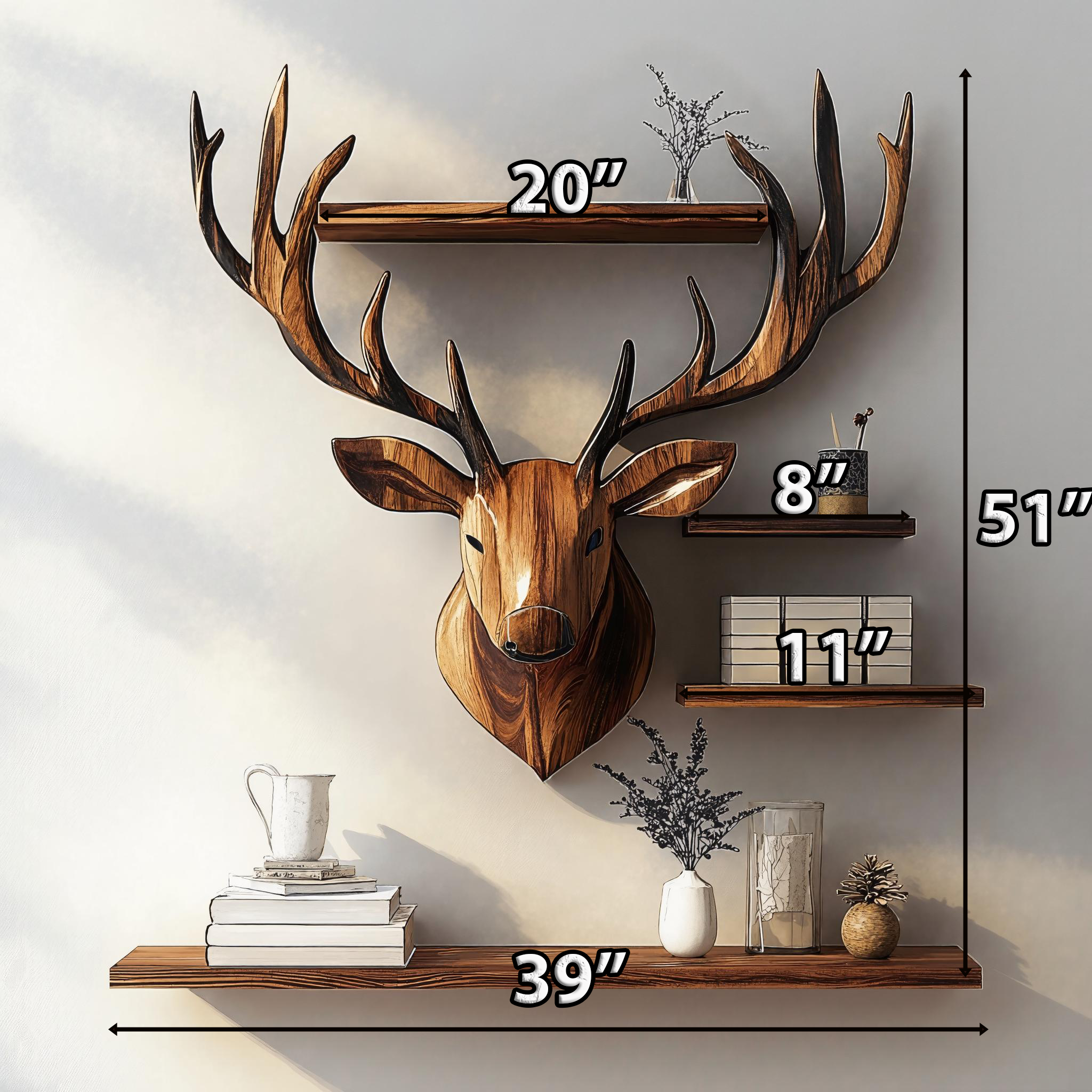 Unique Handcrafted Wood Deer Shelf For Living Room Wall SILDTDE011