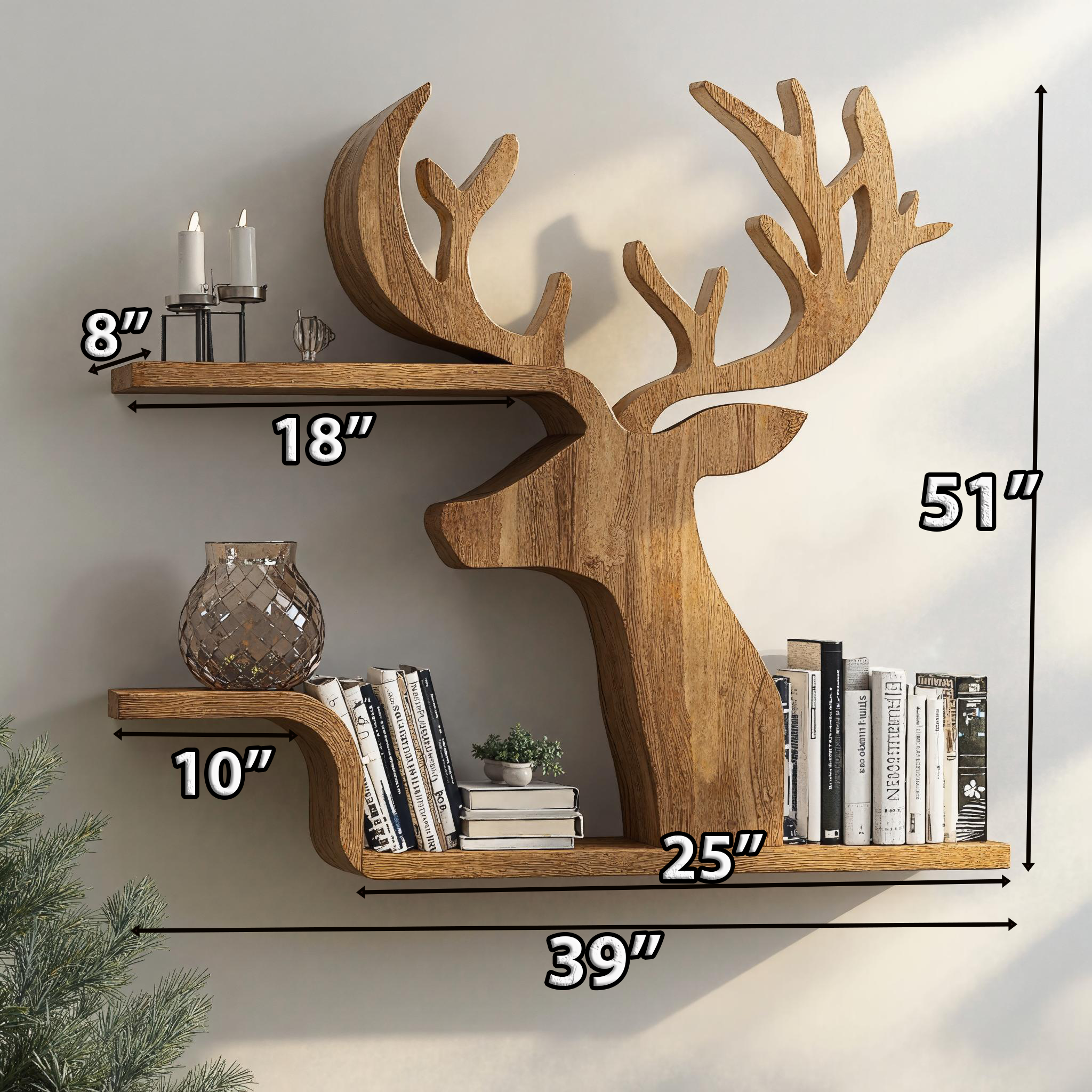 Decorative Wooden Deer Shelf For Cabin Style Homes SILDTDE005