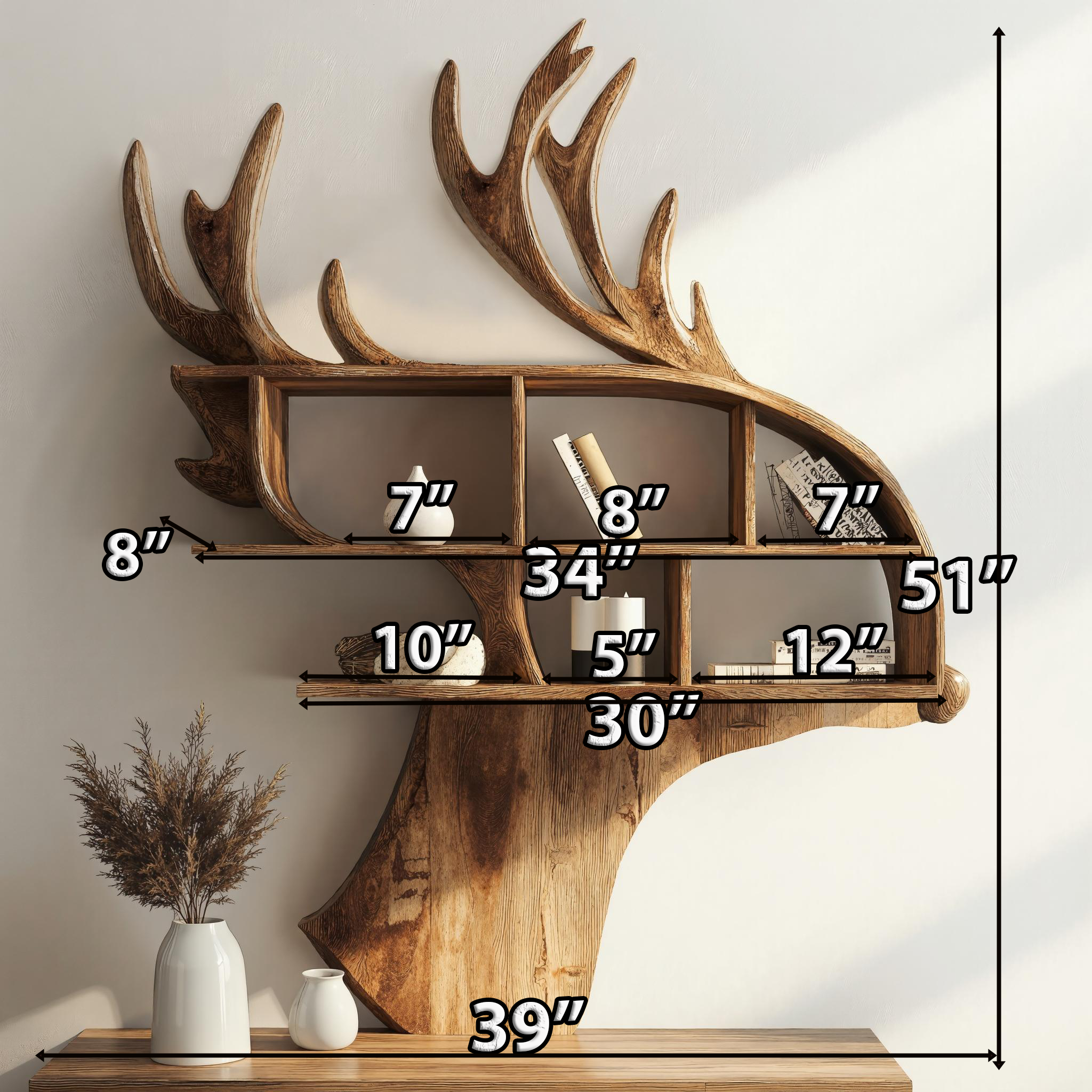 Custom Wood Deer Shelf For Home Office Organization SILDTDE006