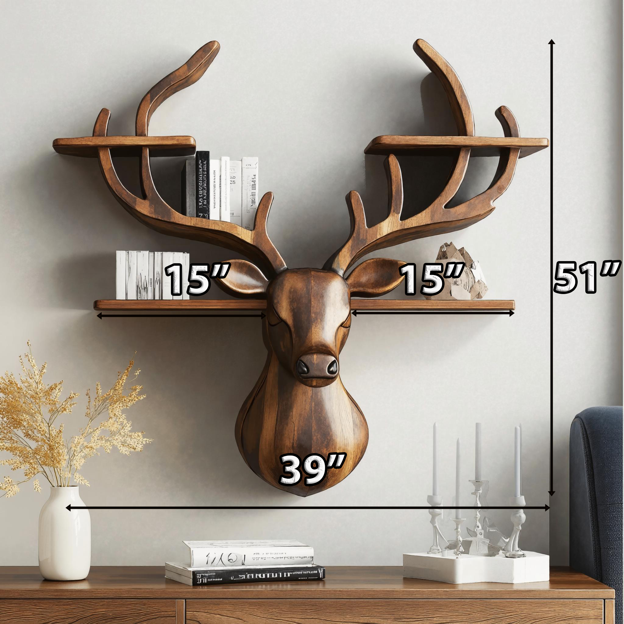 Handcrafted Wood Deer Shelf For Nature Inspired Home Decor SILDTDE010