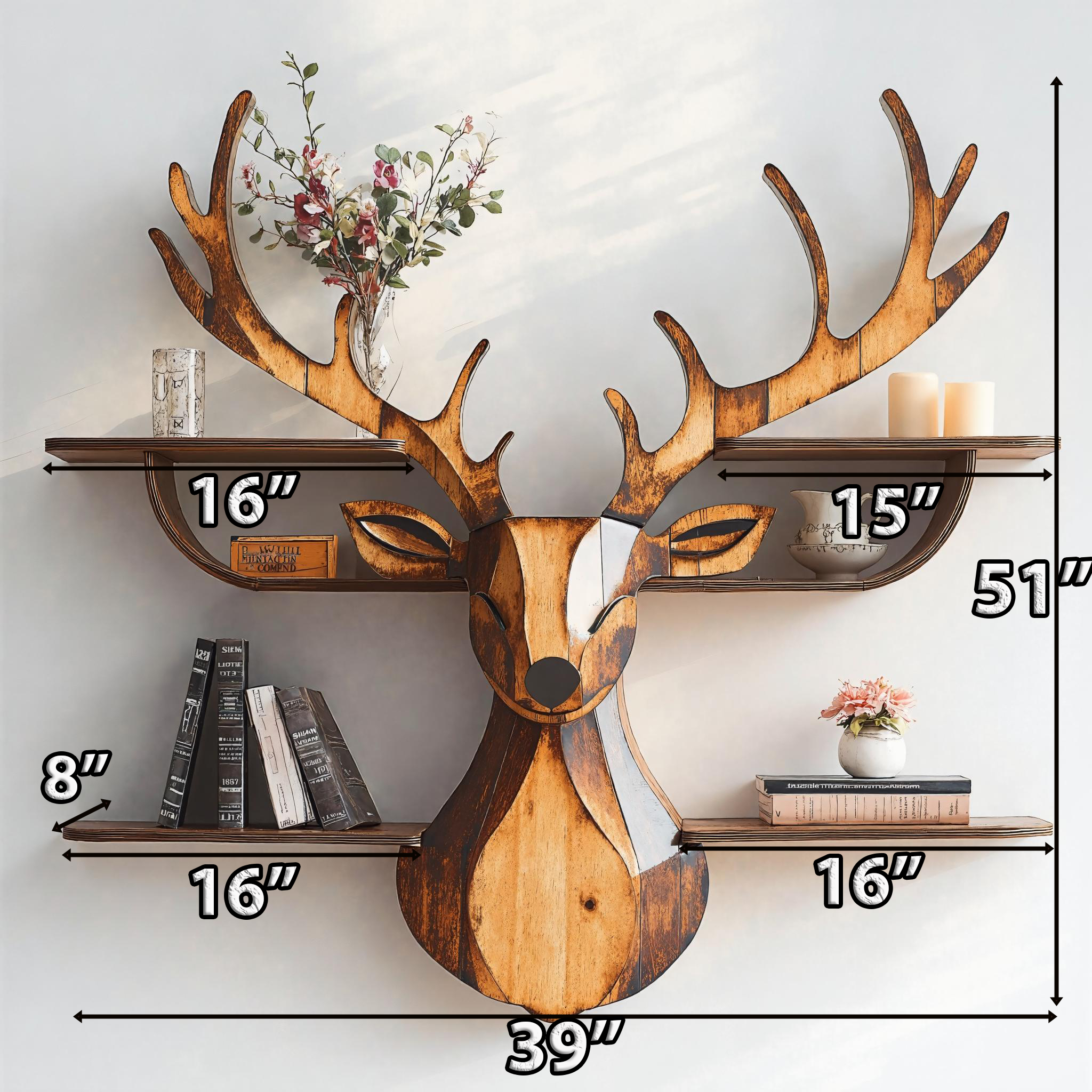 Farmhouse Style Wood Deer Shelf For Rustic Interiors SILDTDE003