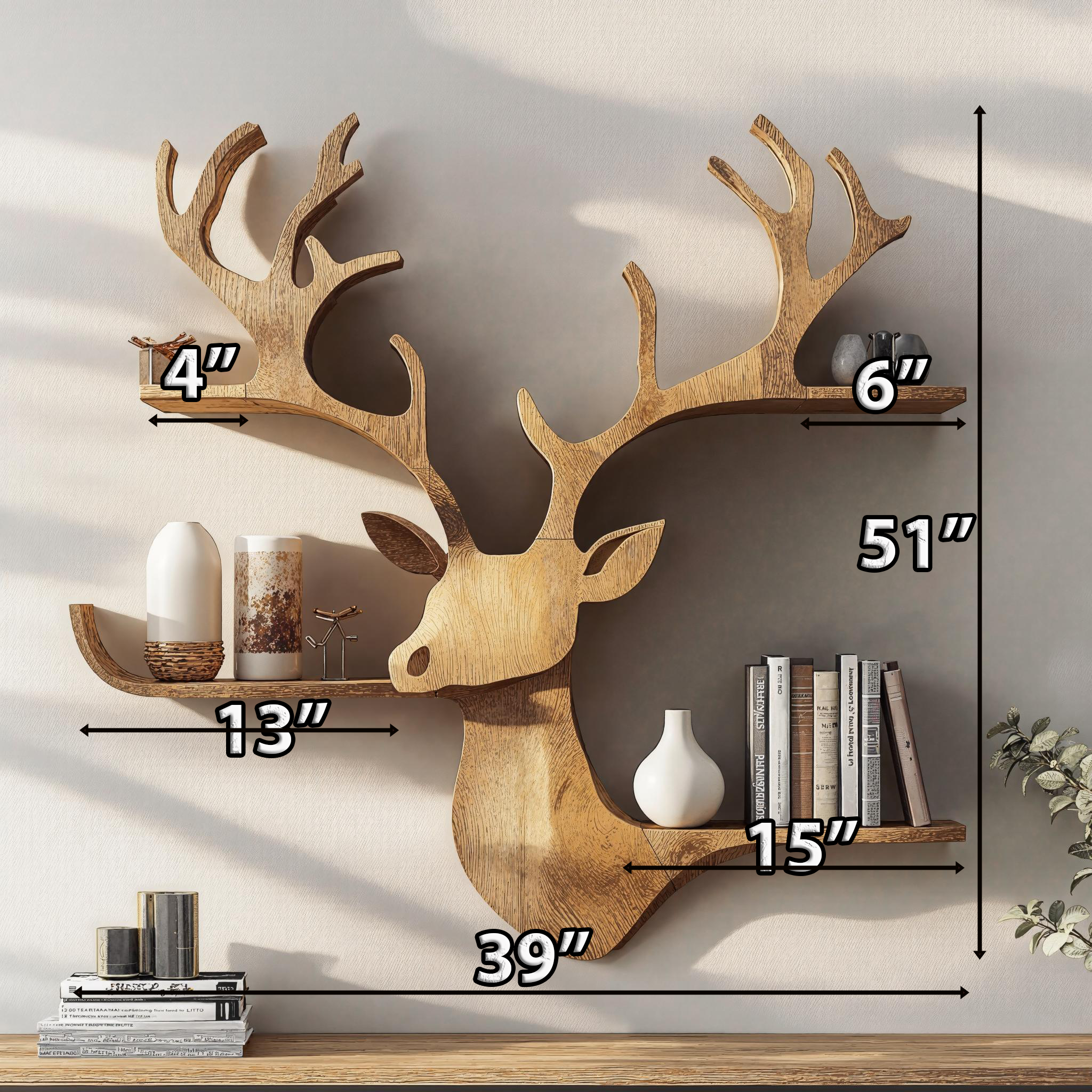 Customizable Wood Deer Shelf For Wall Mount Storage SILDTDE007