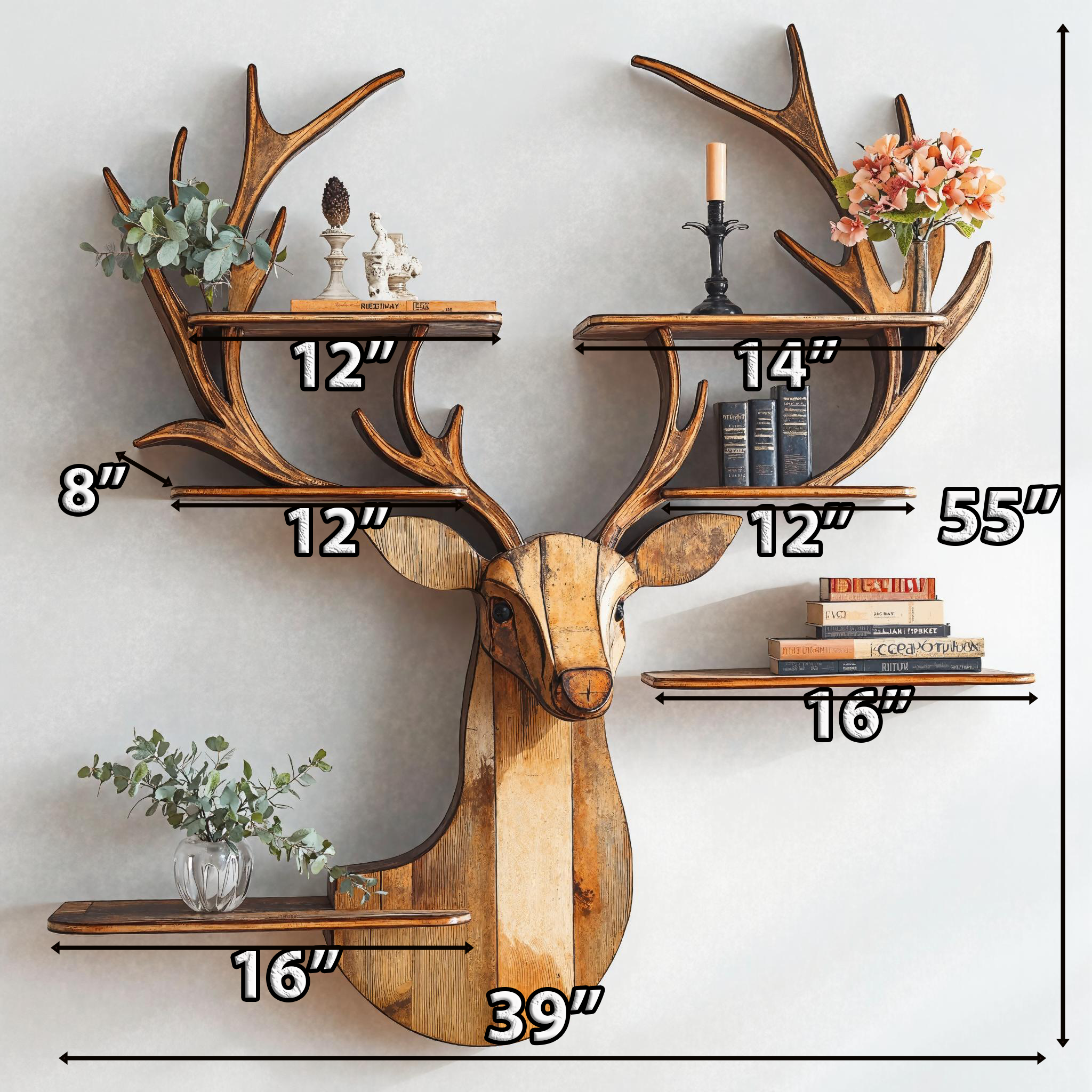 Natural Wood Deer Shelf For Bedroom Wall Display SILDTDE002