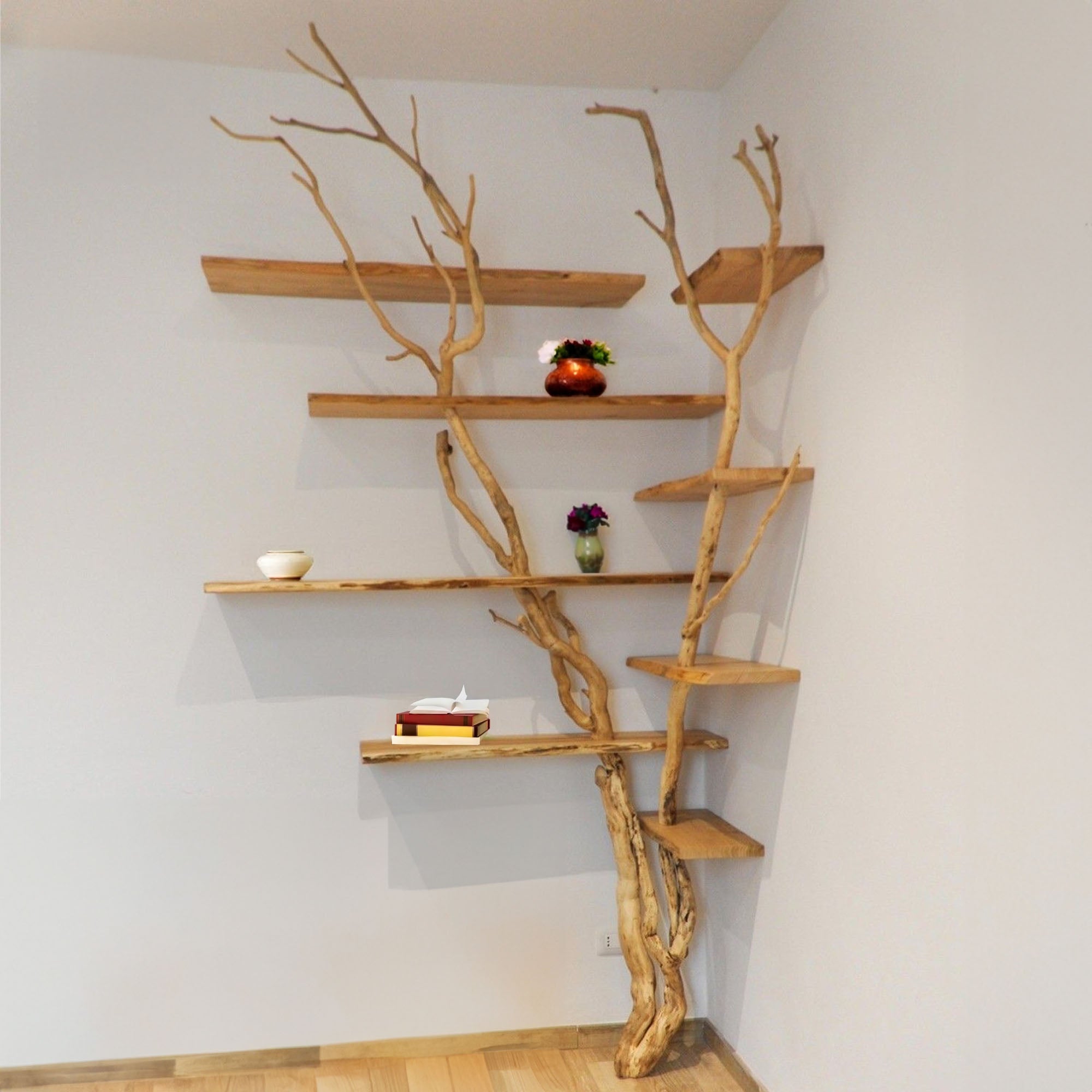 Tree Branches Floating Wood Book Shelves SINLTB029