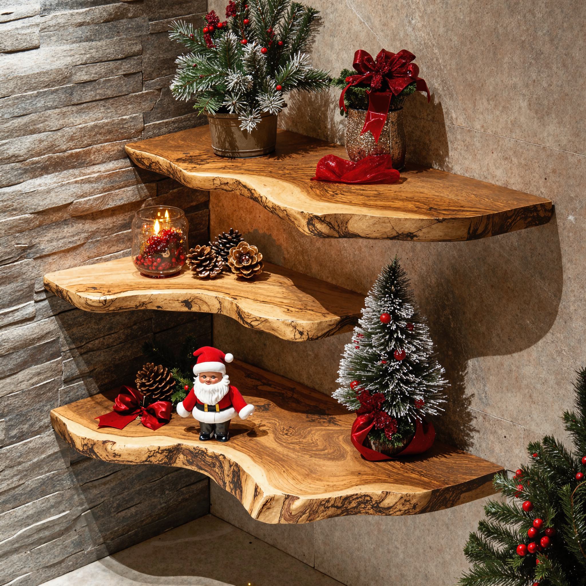 Live Edge Wood Shelf Xmas Wall Mounted Shelf Christmas Decor SINLCM012