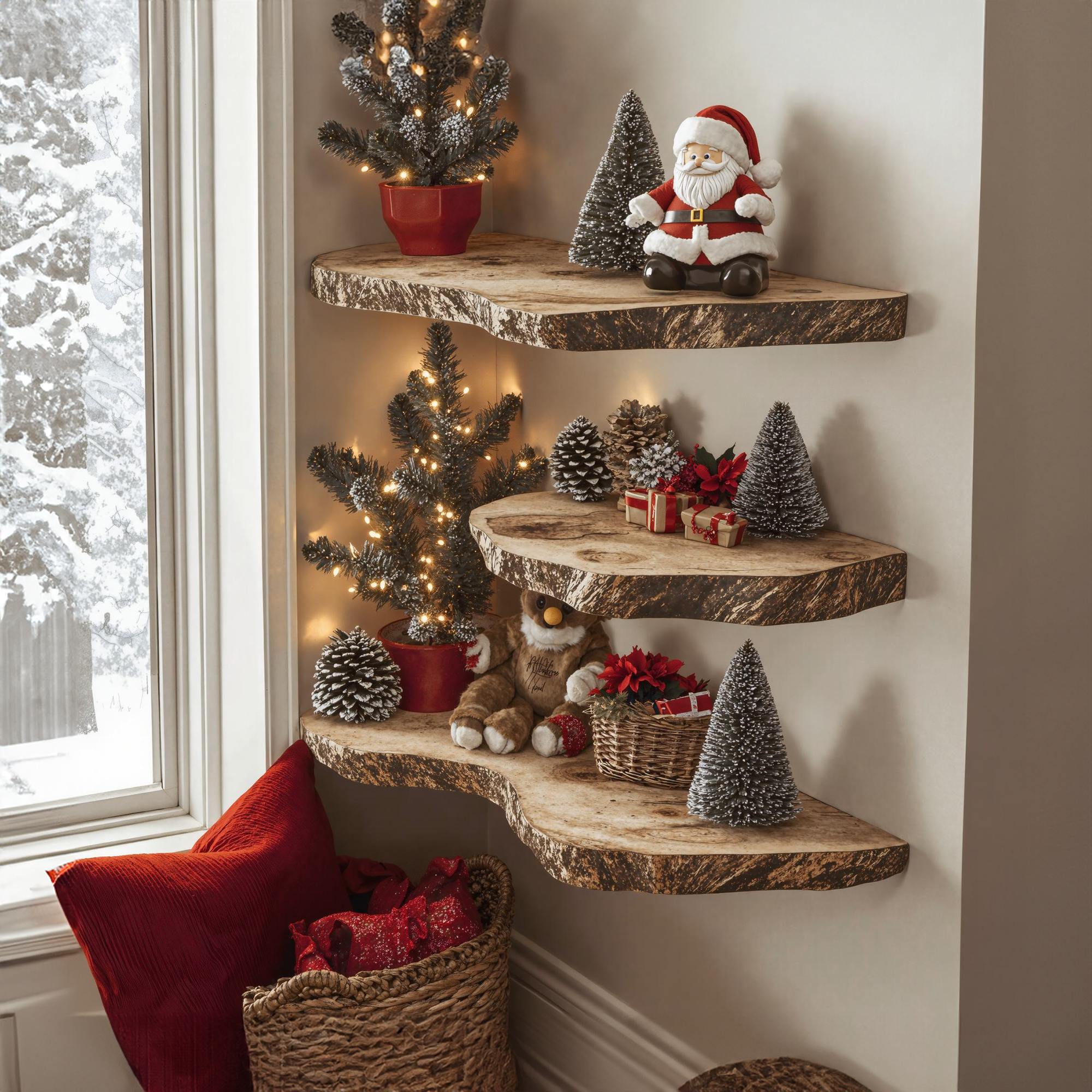 Rustic Floating Shelf Solid Wood Display Shelf Christmas Decorations SINLCM010