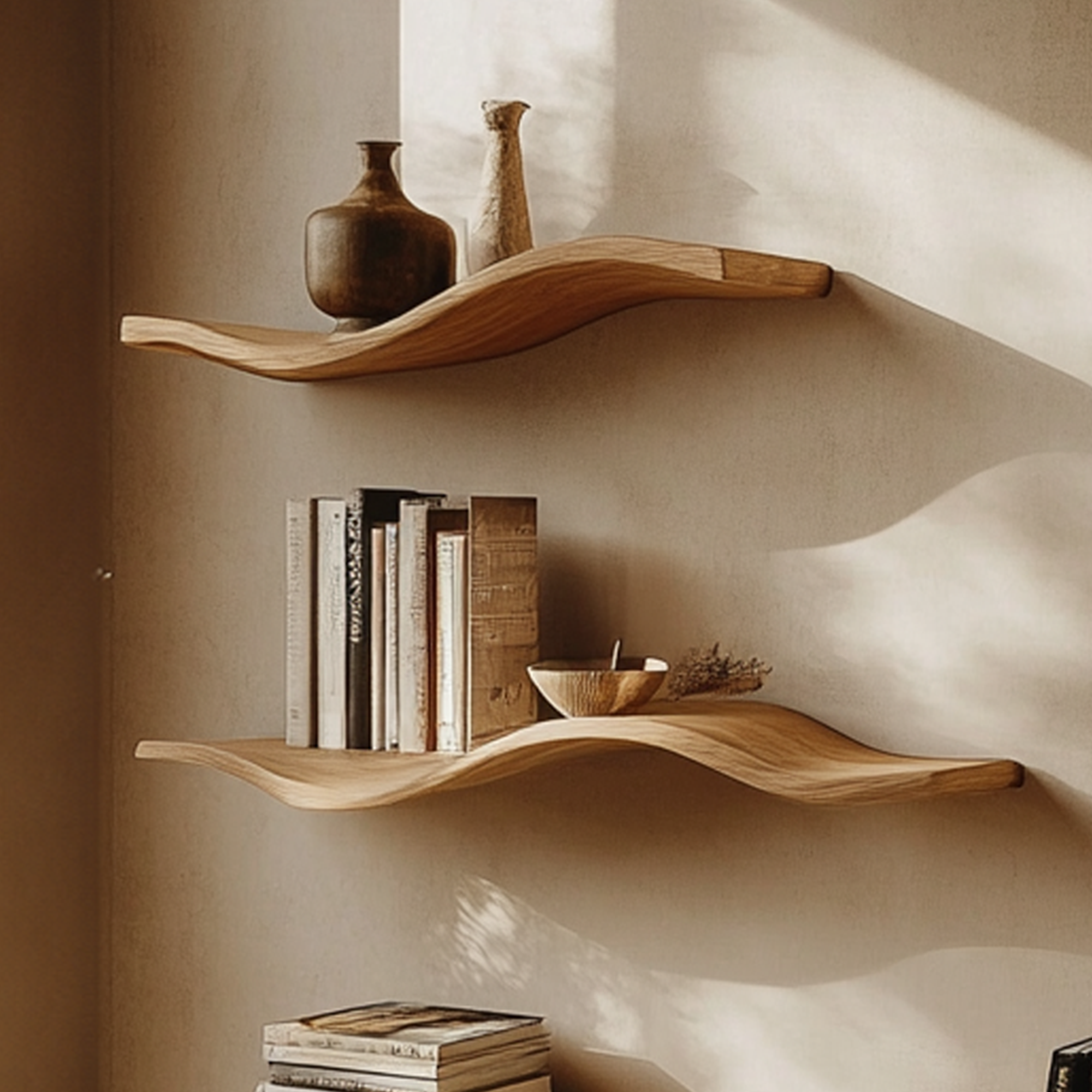 Oak Wavy Floating Shelf Custom Floating Shelf SINLWV004