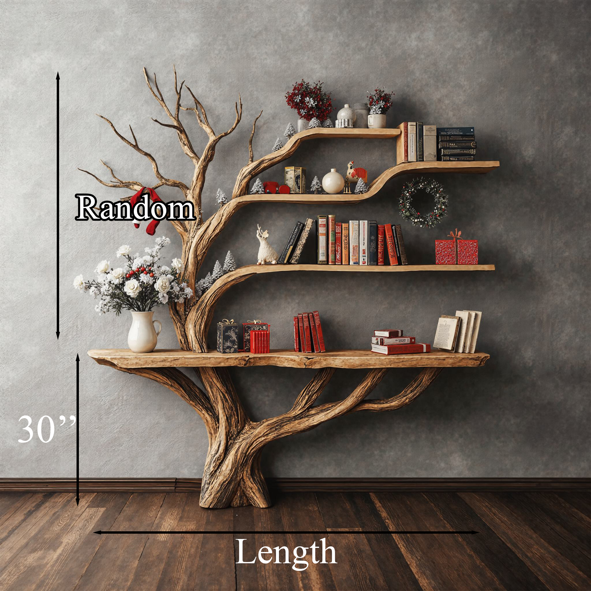 Narrow Floating Live Edge Side Table With Tree Bookshelf SINLCM003