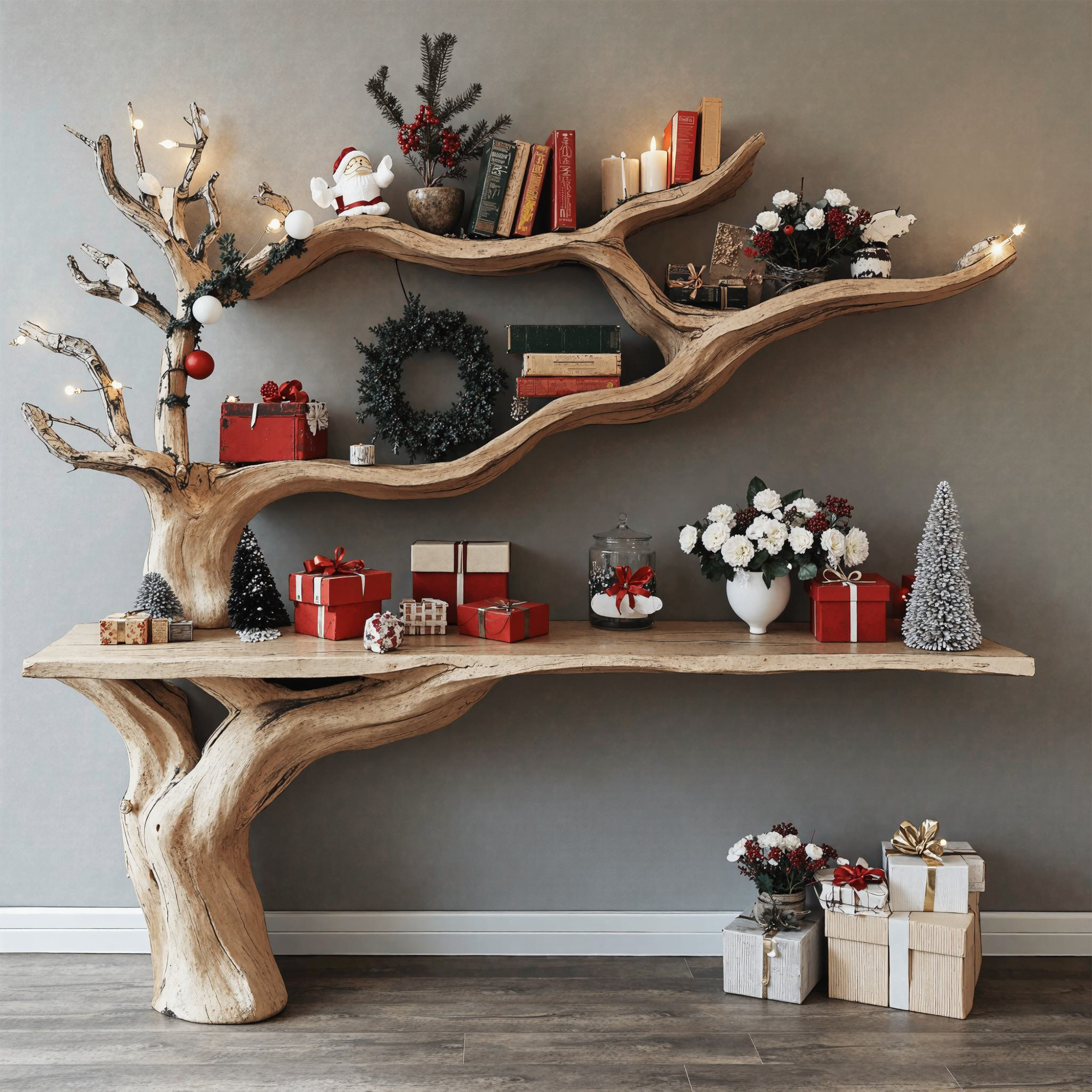 Rustic Entryway Console Table With Tree Bookshelves SINLCM009