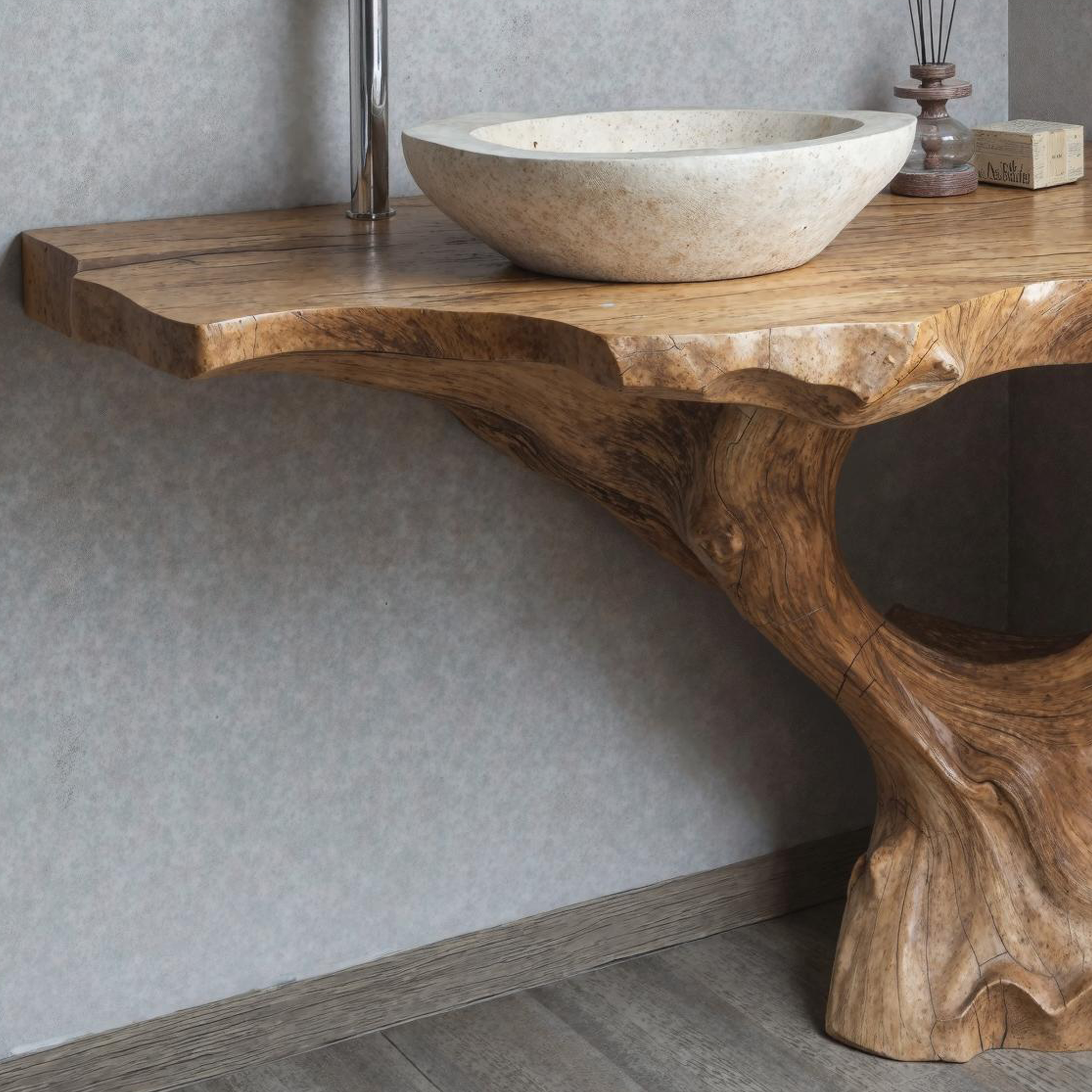 Handcrafted Natural Wood Corner Bathroom Vanity For Unique Interiors SILDTBRV163