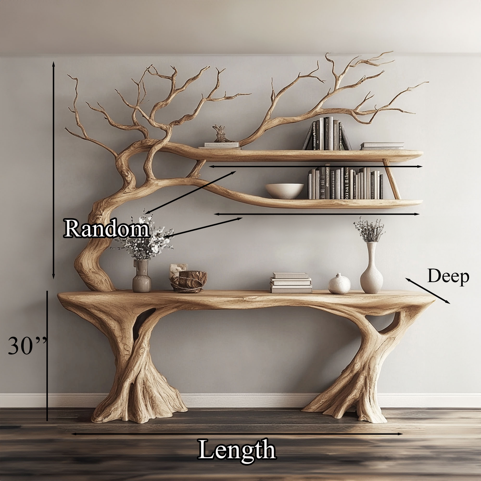 Console Narrow Table With Tree Branch Bookshelf SINLCS036