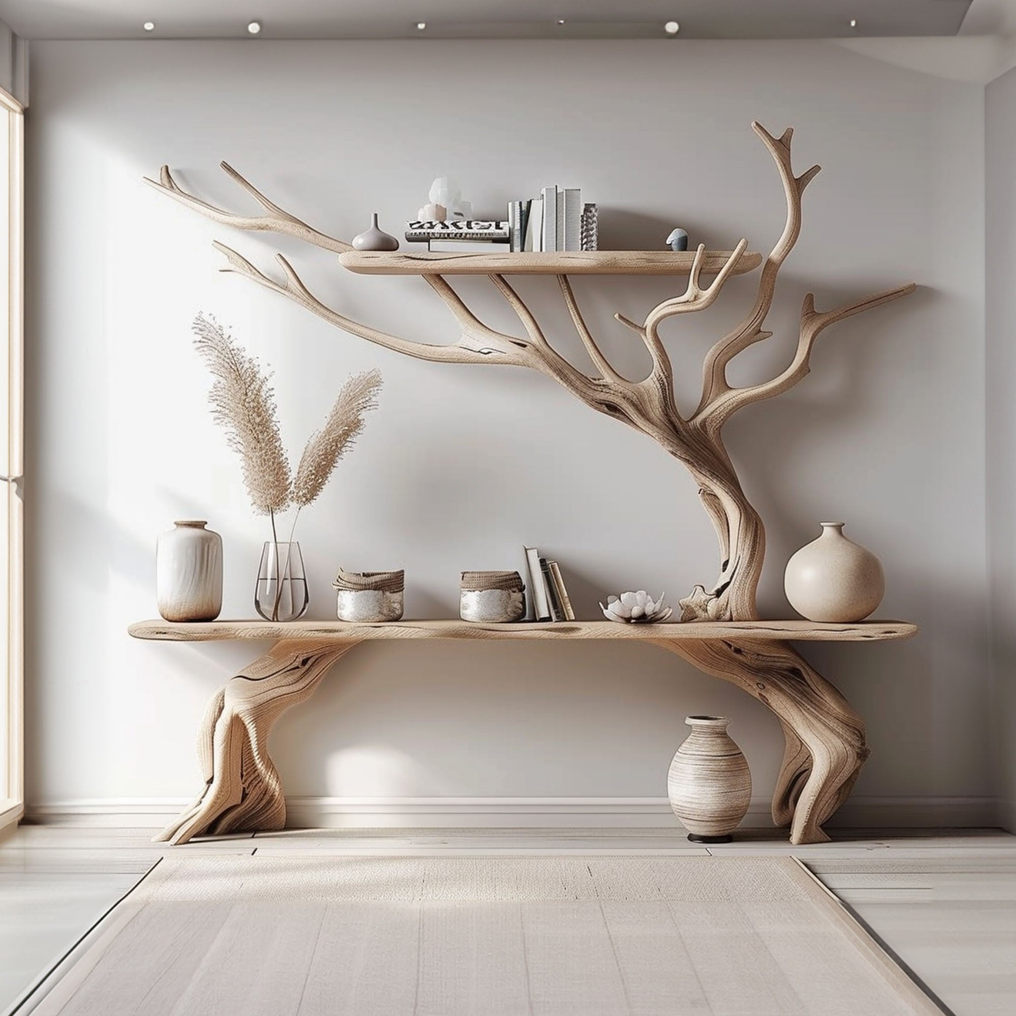 Driftwood Narrow Console Table With Tree Branch SINLCS033