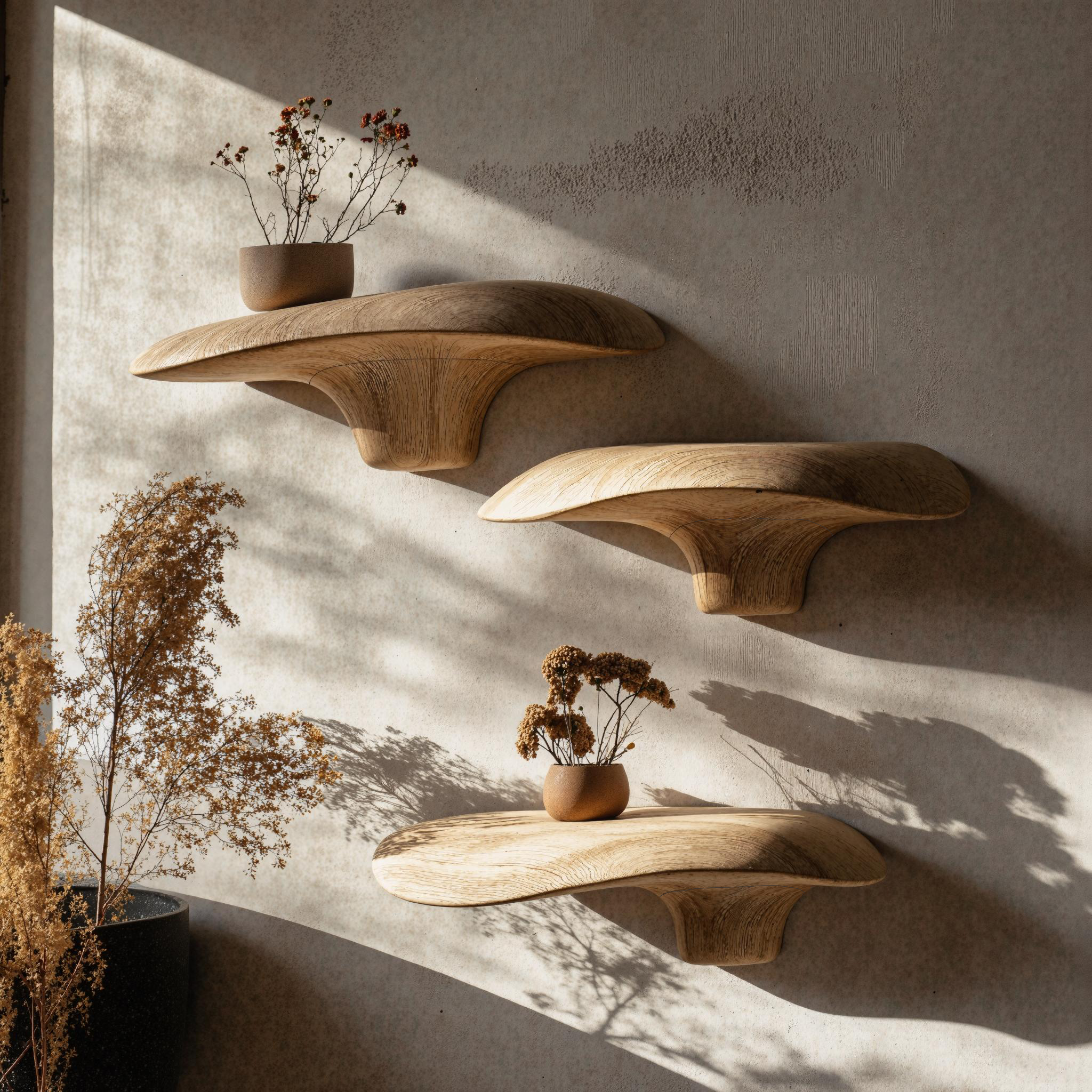 Handcrafted Wooden Mushroom Shelf For Cozy Spaces SILDTMR005