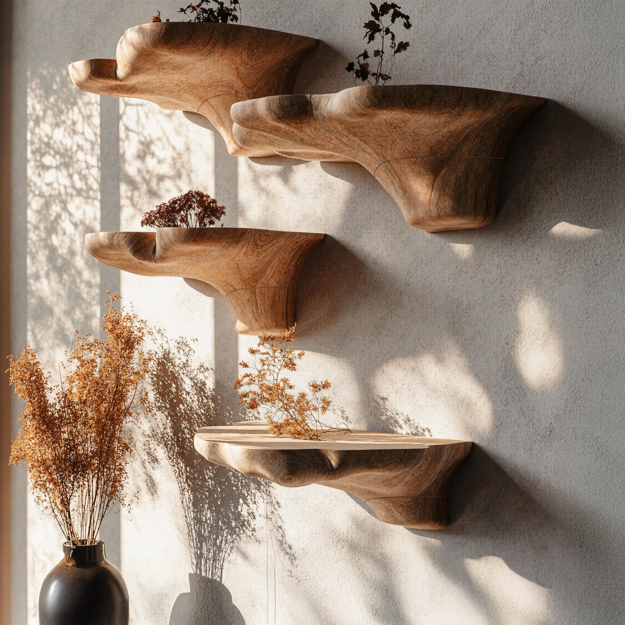 Floating Mushroom Shelf Crafted From Natural Wood SILDTMR006