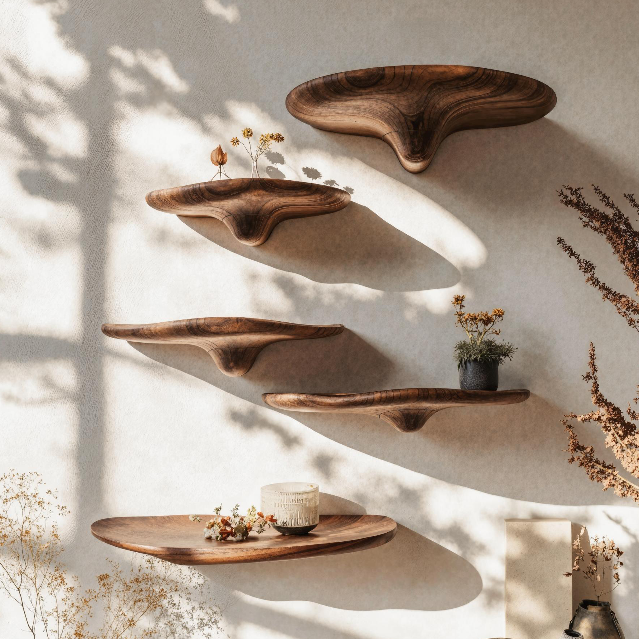 Artistic Mushroom Design Wooden Shelf For Stylish Decor SILDTMR017