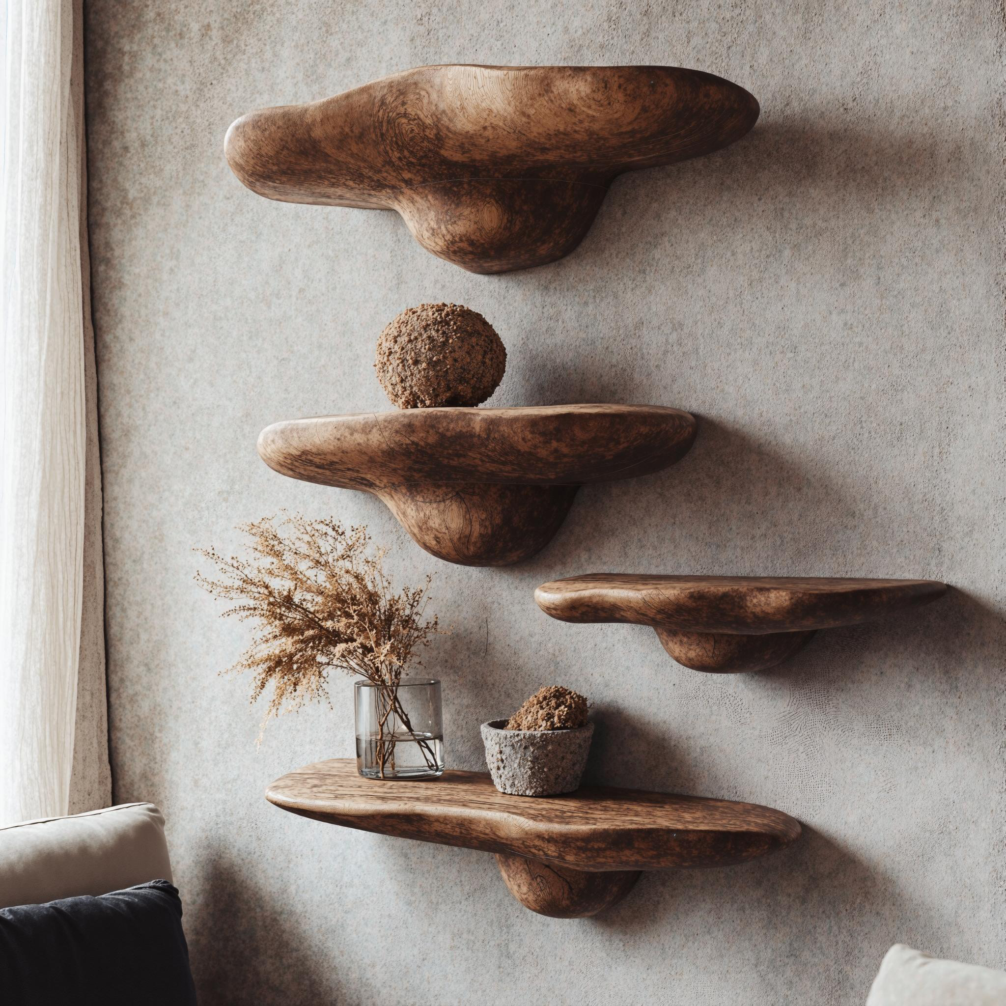 Natural Wood Mushroom Shelf With Floating Design SILDTMR016