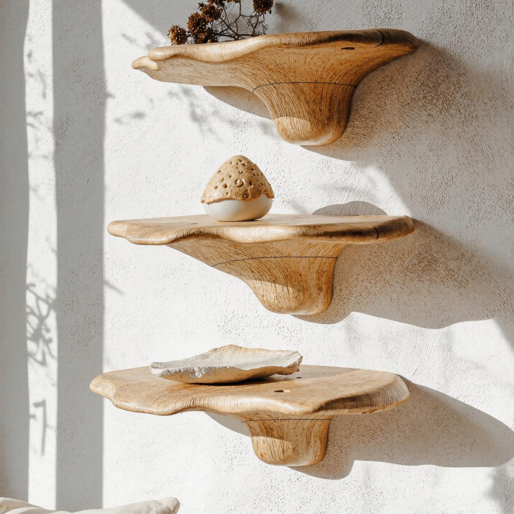 Nature Inspired Wood Mushroom Shelf For Wall Mounting SILDTMR010