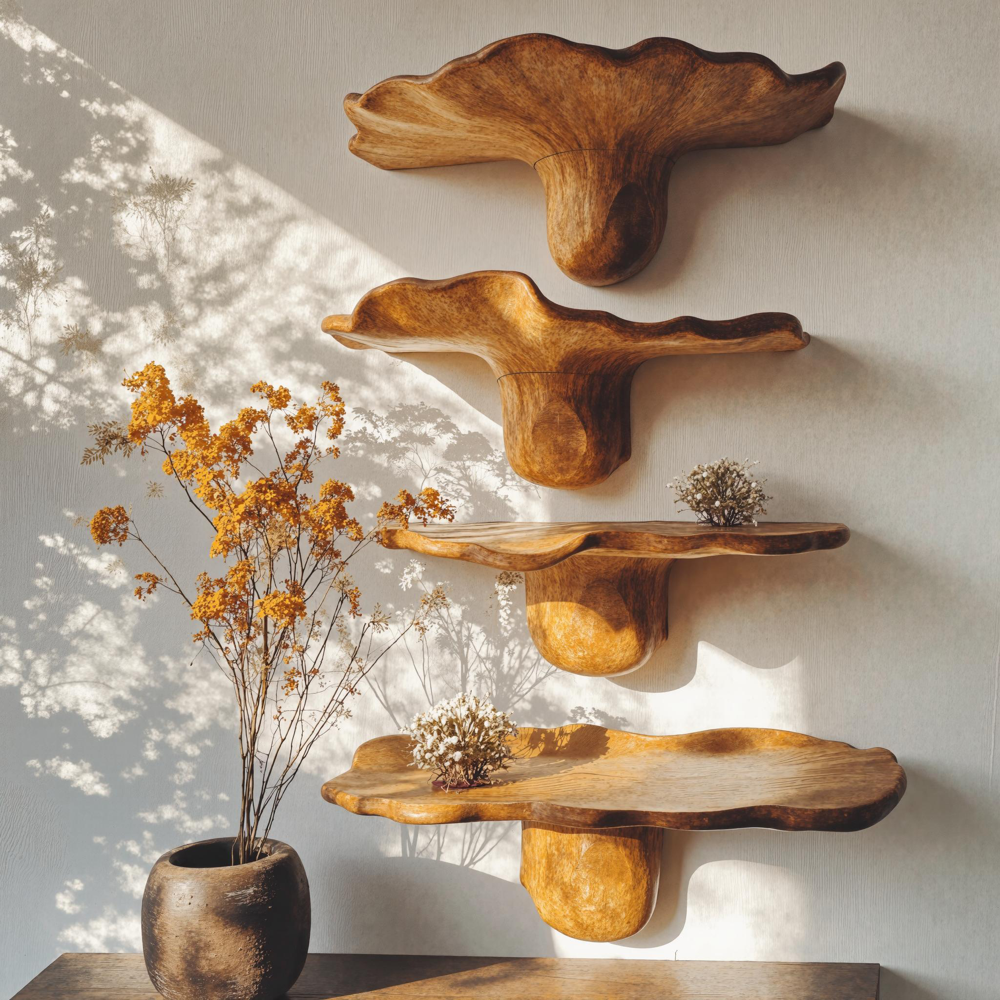 Handcrafted Mushroom Design Wood Shelf For Wall Art SILDTMR013