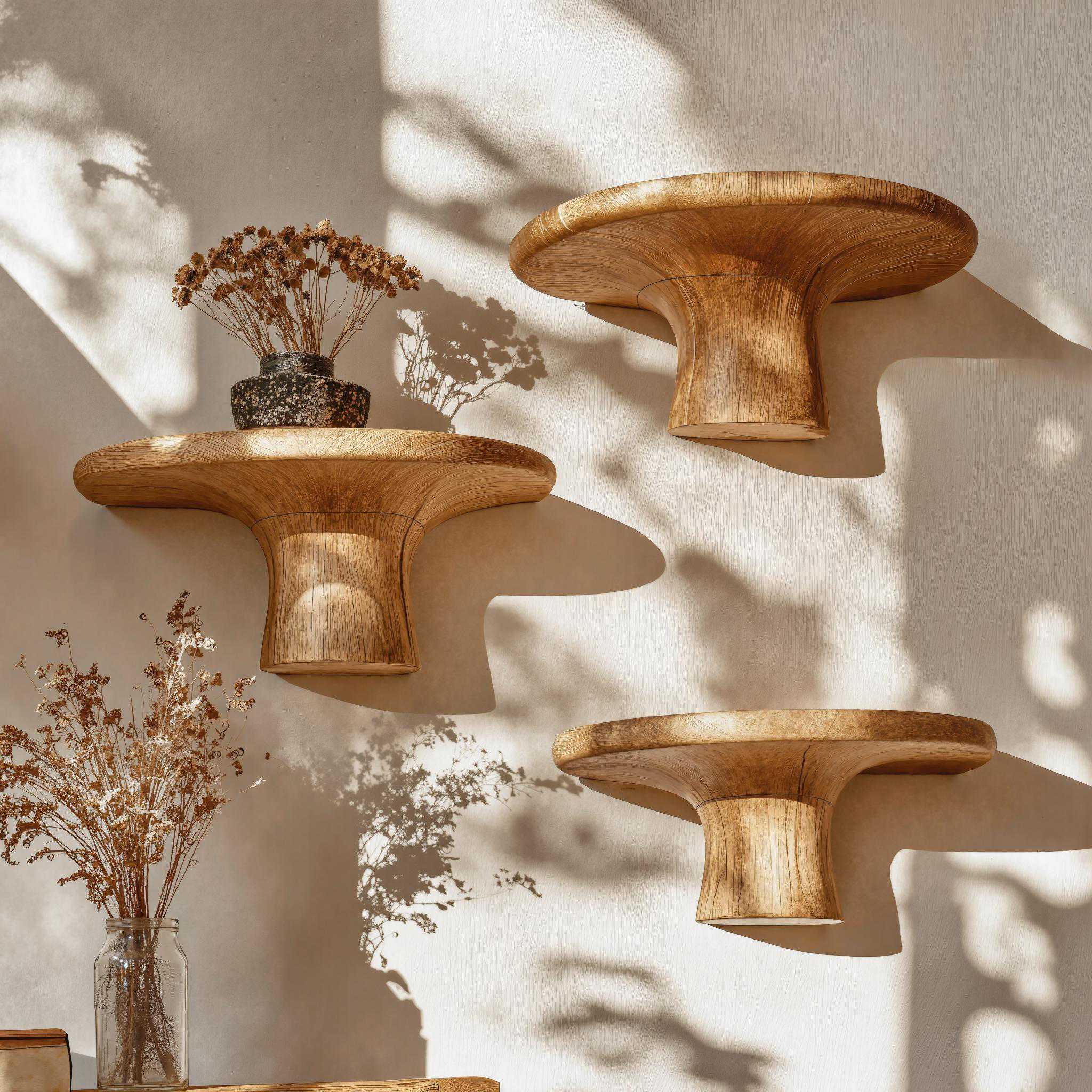 Handcrafted Wooden Mushroom Shelf For Decorative Items SILDTMR018