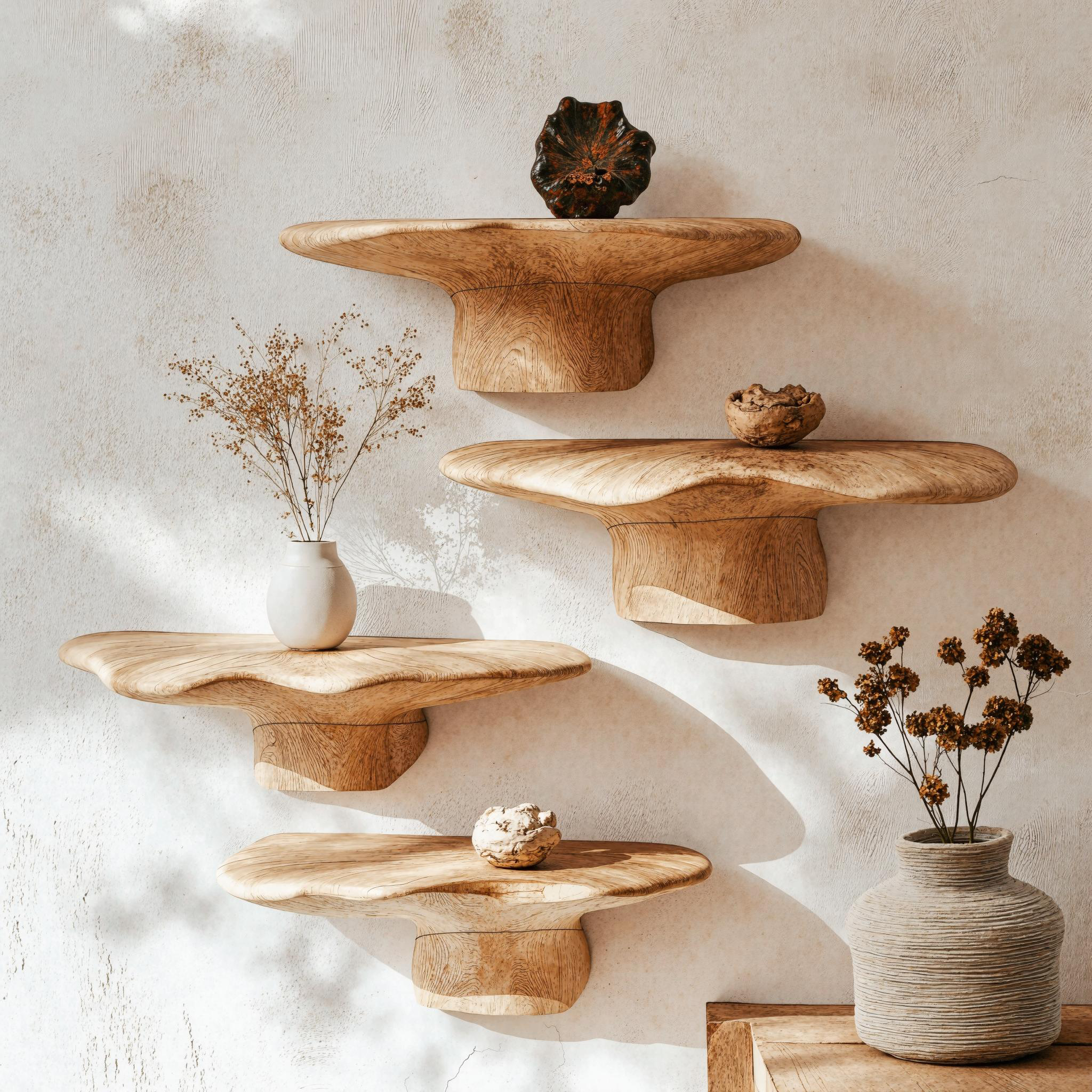 Elegant Wood Mushroom Shelf For Unique Home Decor SILDTMR014