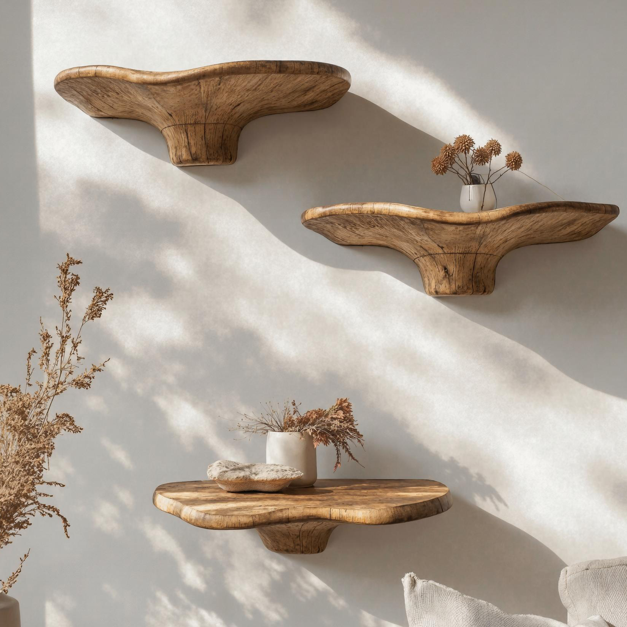 Rustic Wooden Mushroom Shelf For Living Room Storage SILDTMR012