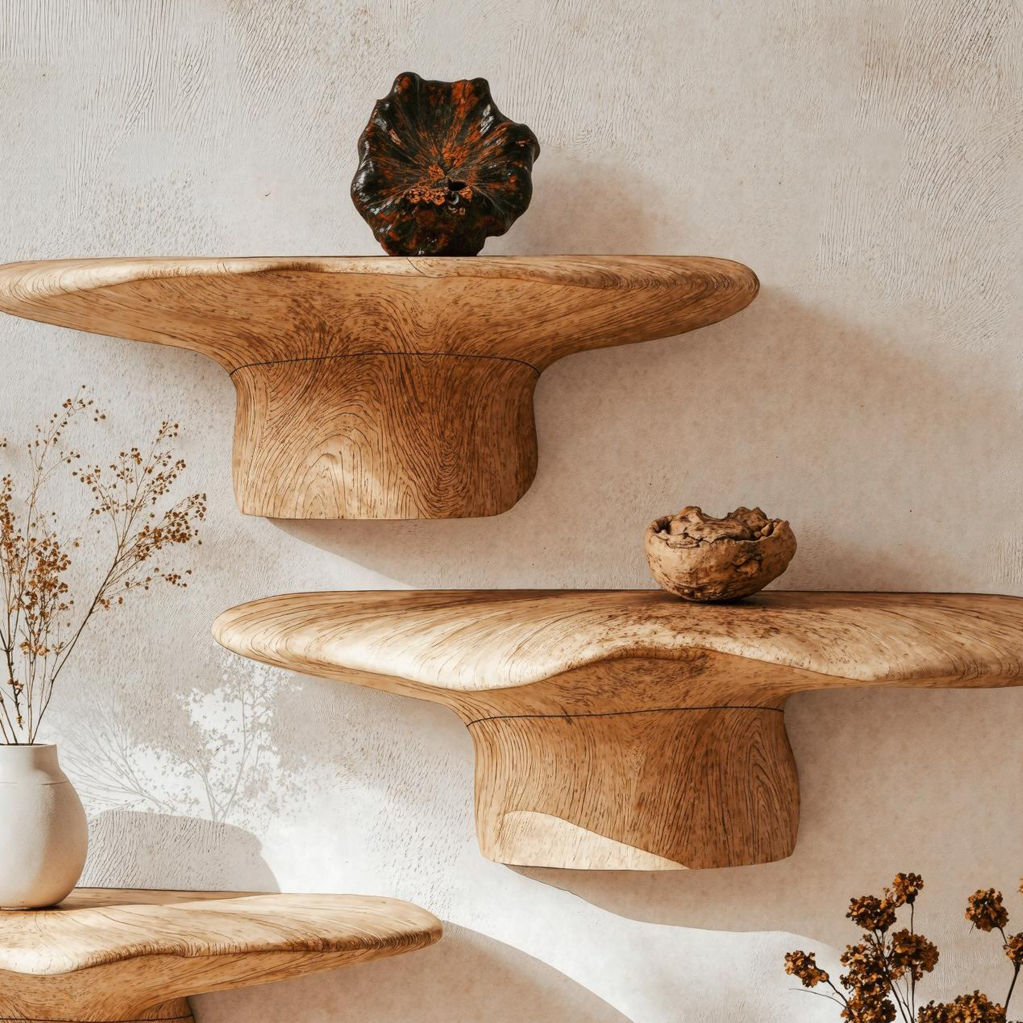 Elegant Wood Mushroom Shelf For Unique Home Decor SILDTMR014