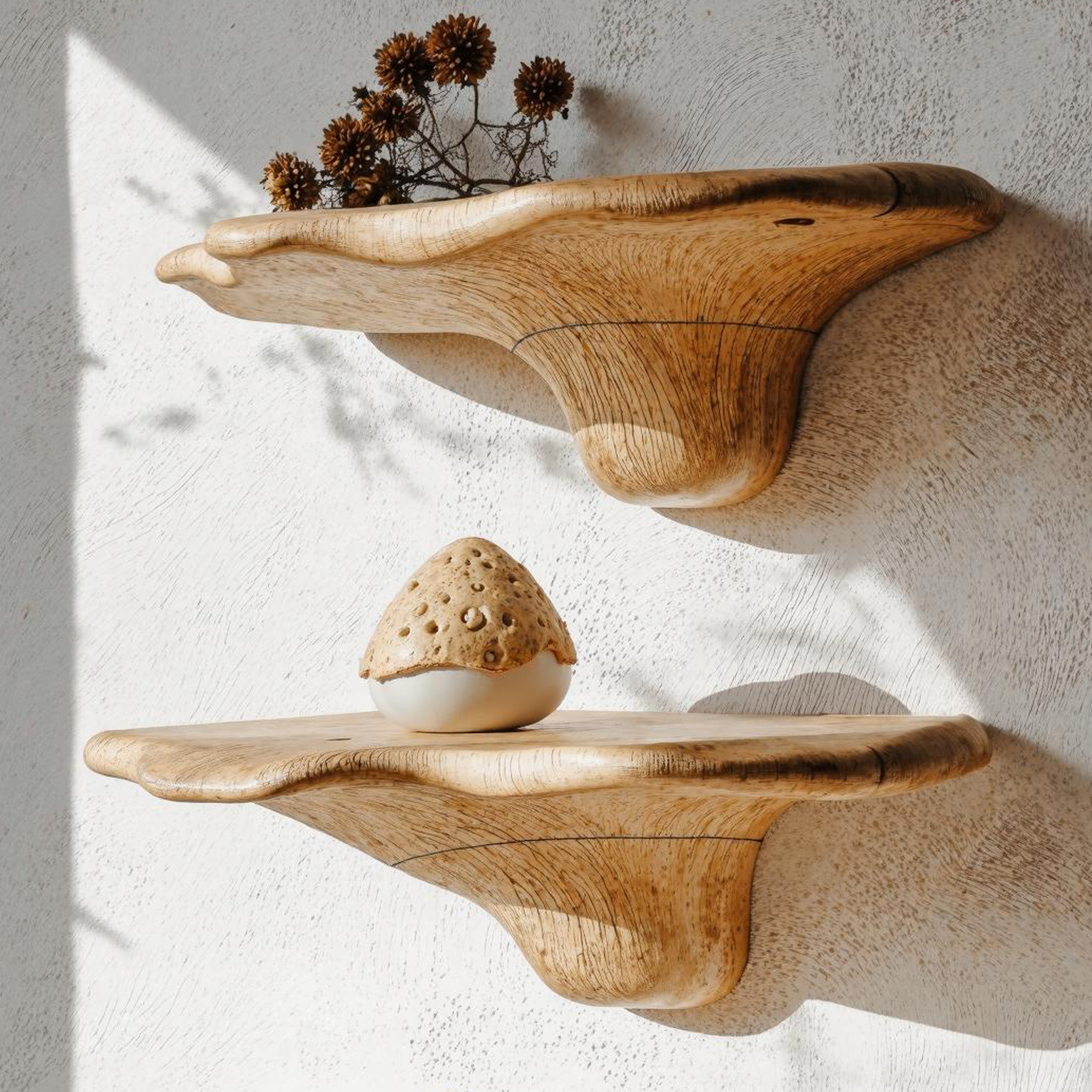 Nature Inspired Wood Mushroom Shelf For Wall Mounting SILDTMR010