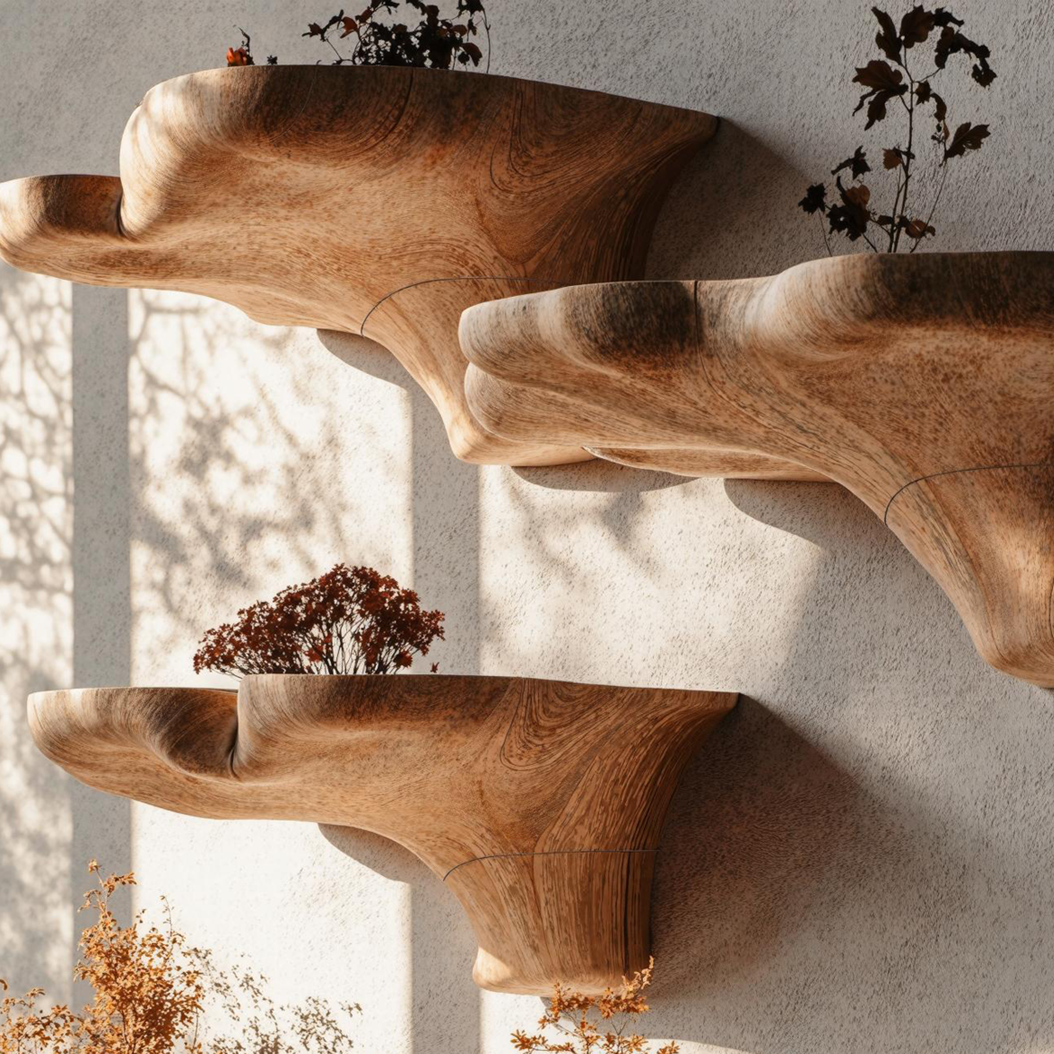 Floating Mushroom Shelf Crafted From Natural Wood SILDTMR006