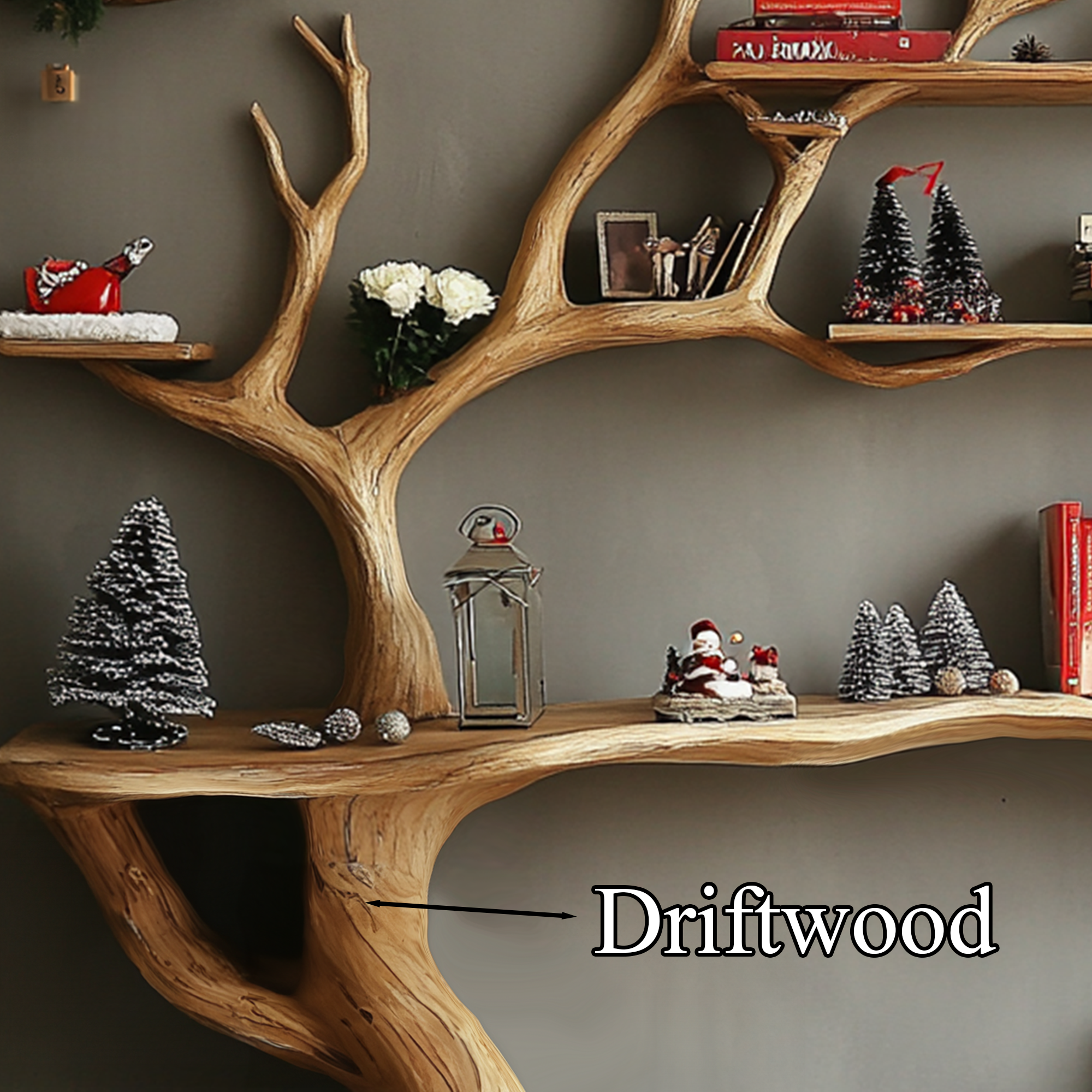 Wooden Console Table With Tree Bookcase Tree Shelf SINLCM010