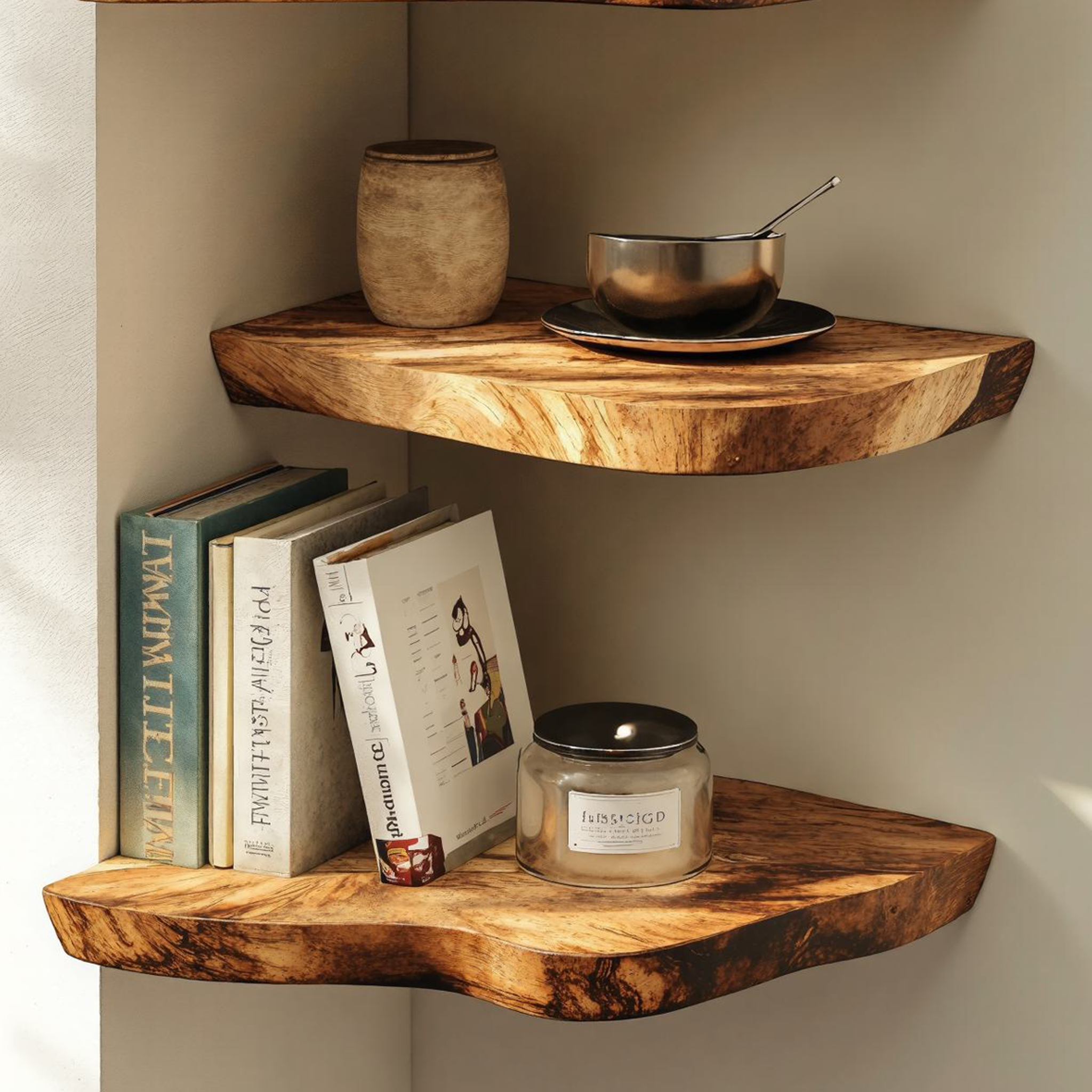 Farmhouse Style Live Edge Corner Shelves For Dining Room SILDTCN046