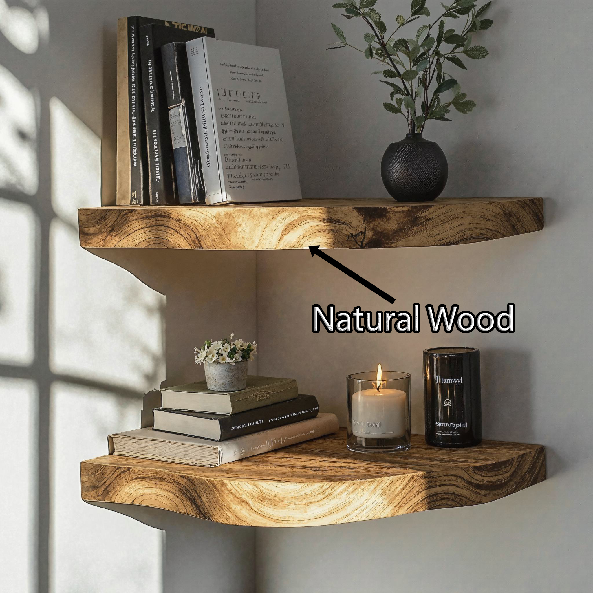 Rustic Wooden Live Edge Corner Shelves For Living Room Wall SILDTCN052