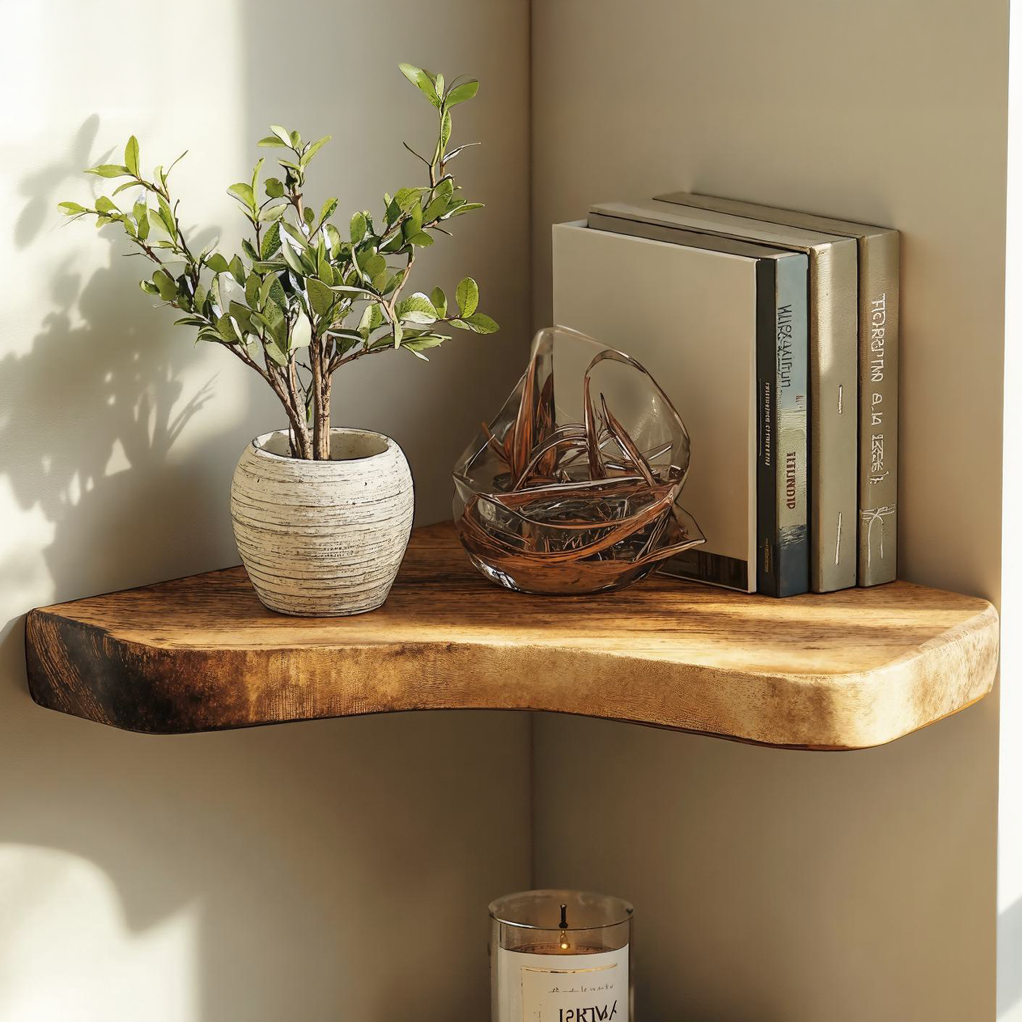 Handcrafted Modern Wooden Corner Shelves For Living Room SILDTCN045