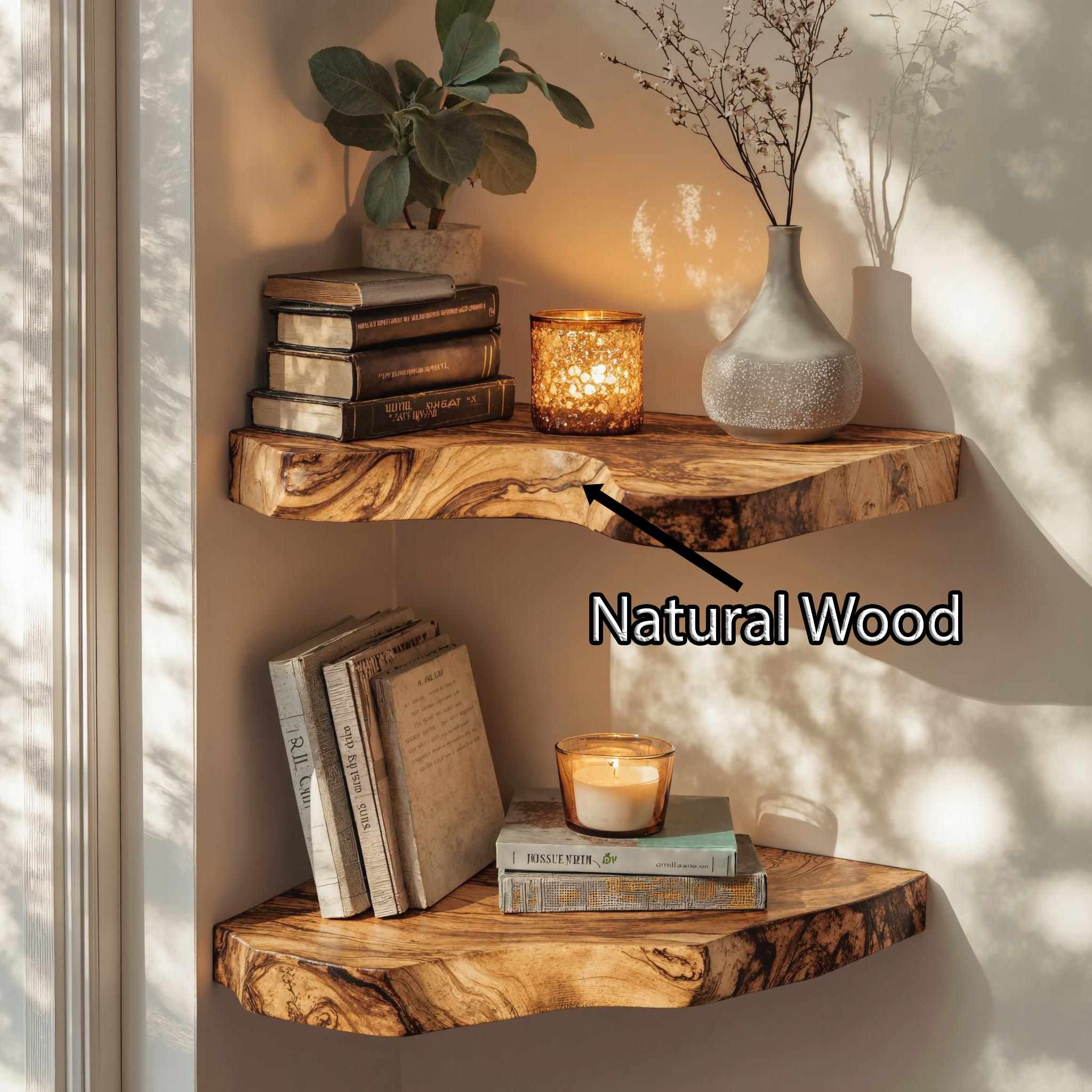 Farmhouse Live Edge Wooden Corner Shelves For Modern Home SILDTCN058