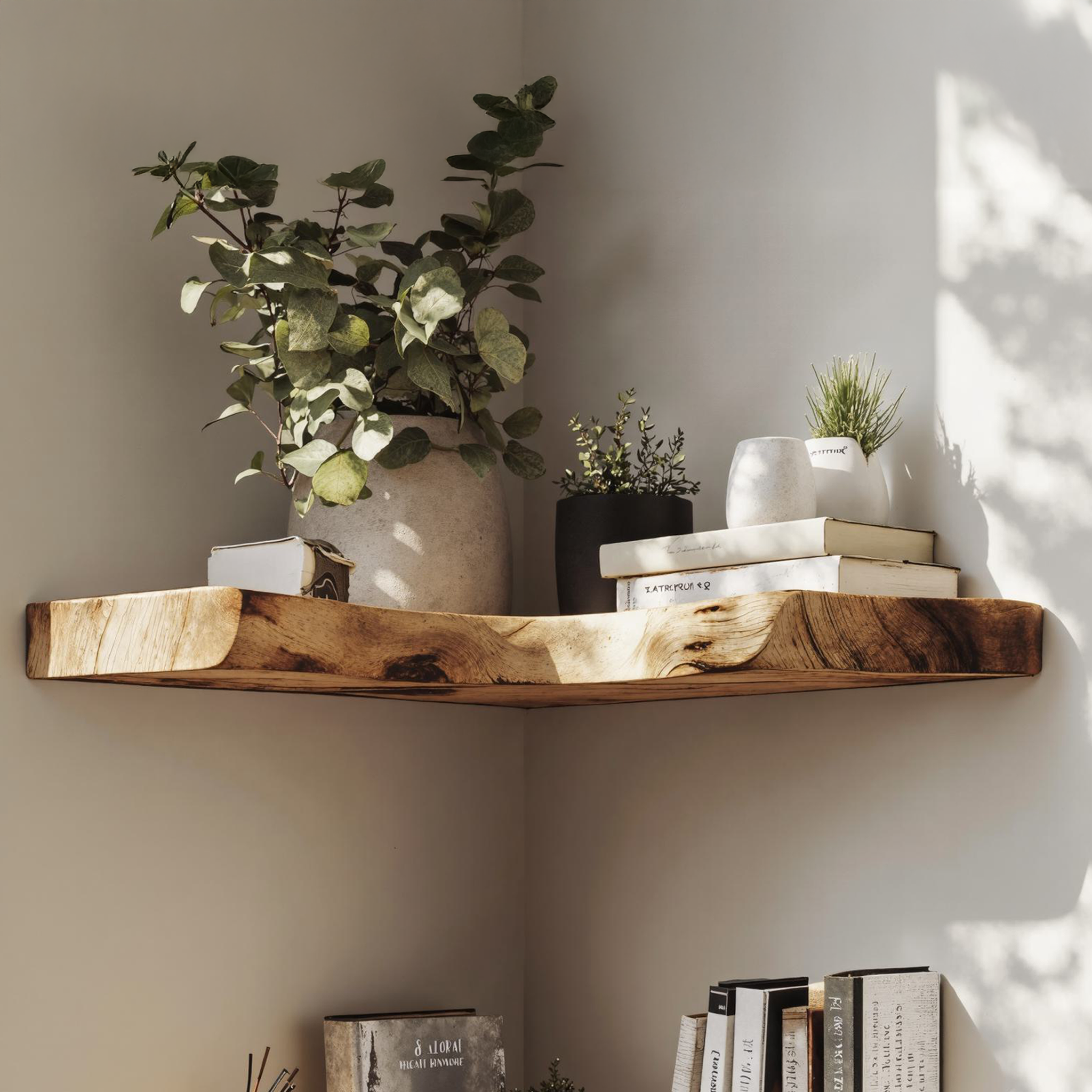 Stylish Live Edge Wooden Corner Shelf For Dining Room SILDTCN056