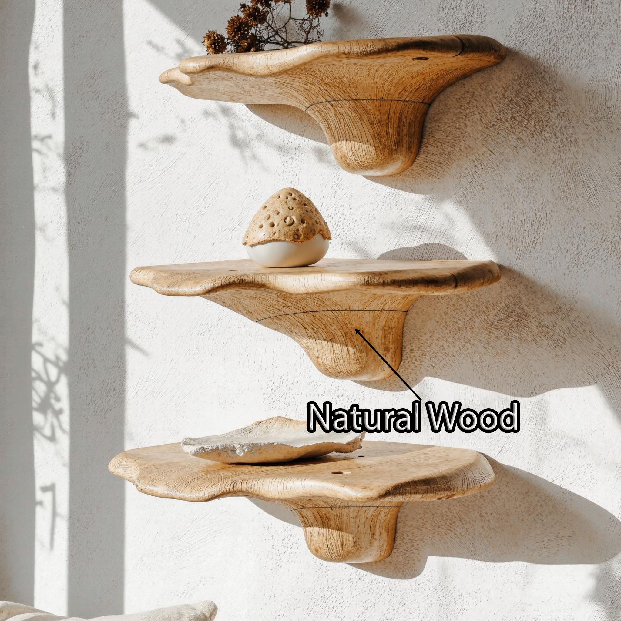 Nature Inspired Wood Mushroom Shelf For Wall Mounting SILDTMR010