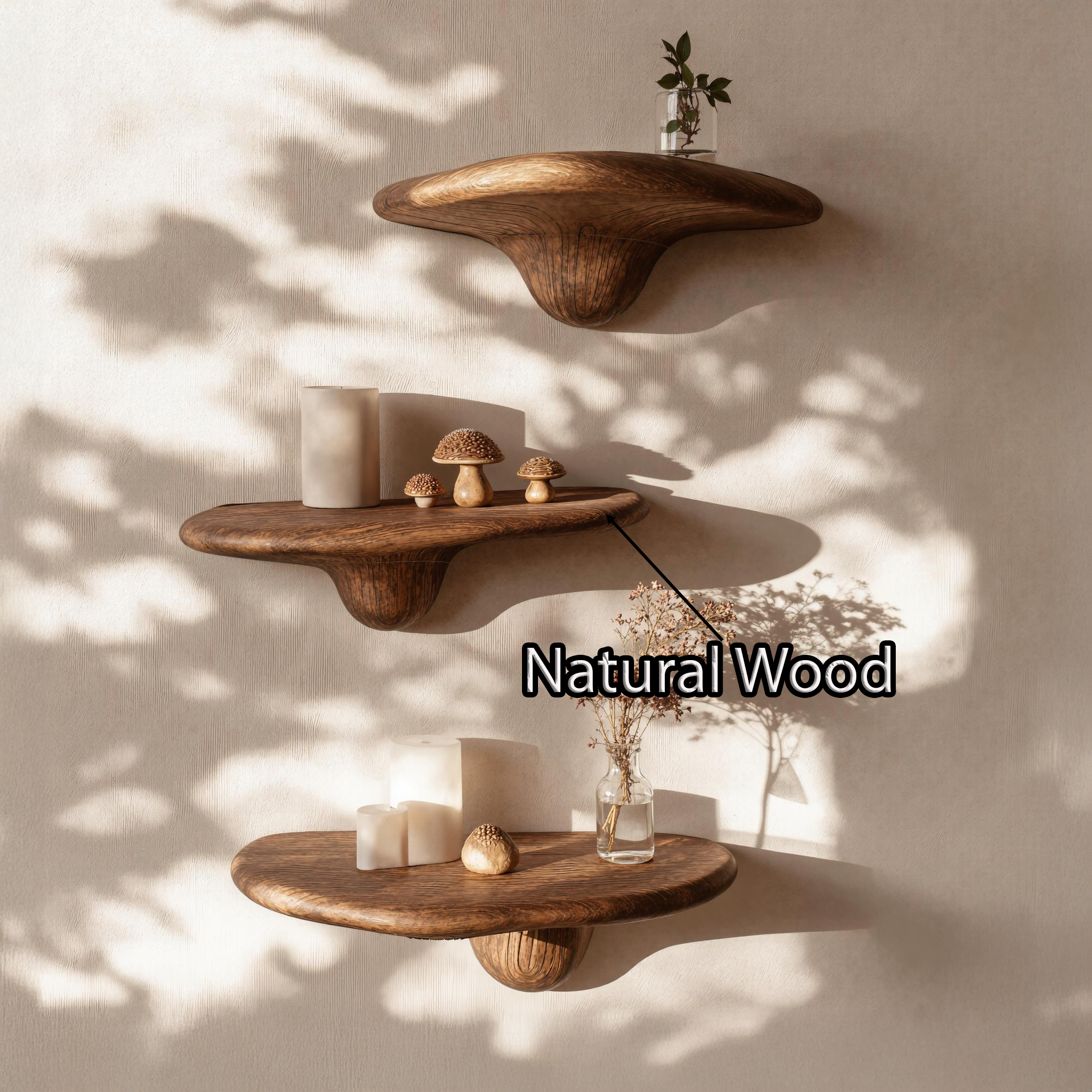 Wooden Mushroom Wall Shelf For Books And Decor SILDTMR008