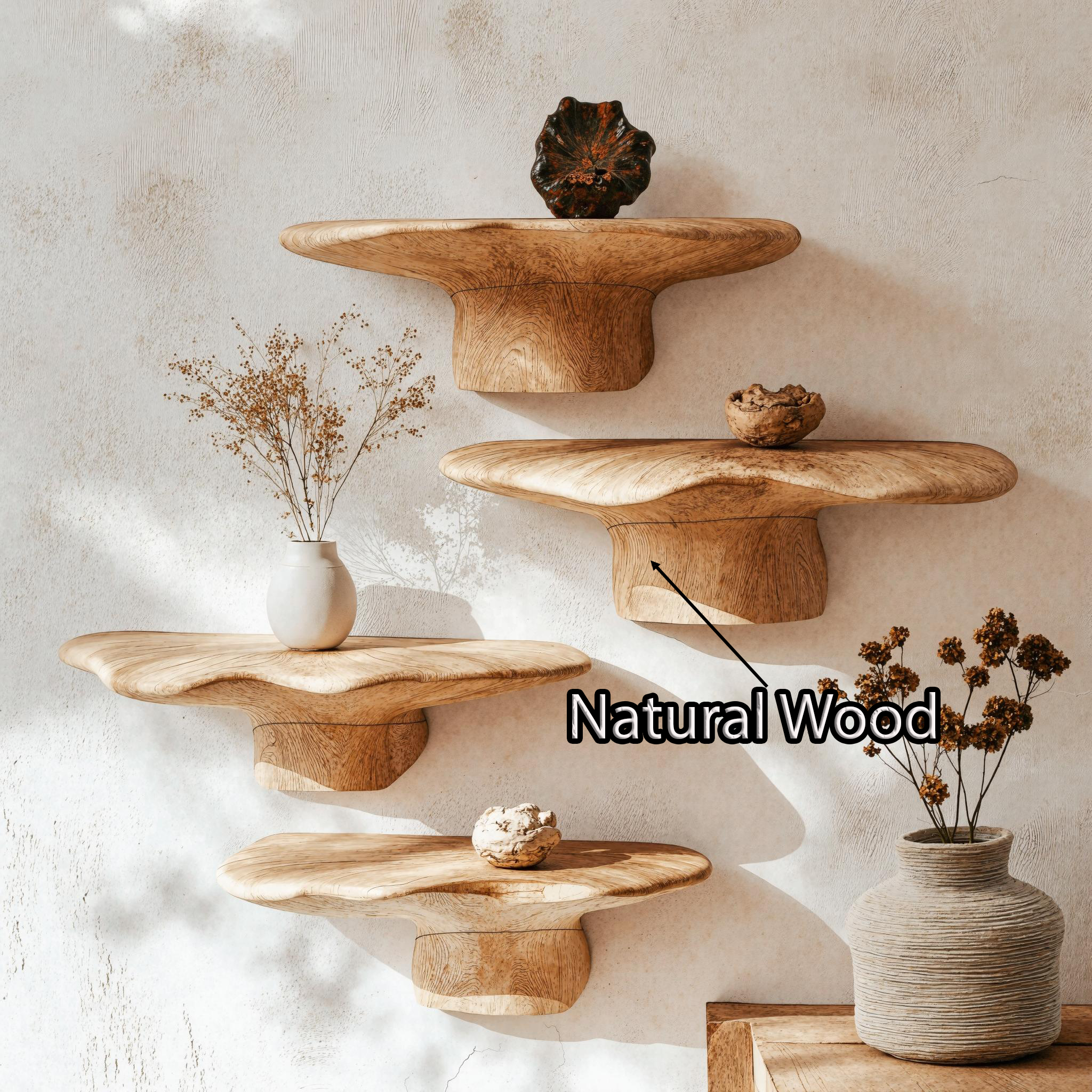 Elegant Wood Mushroom Shelf For Unique Home Decor SILDTMR014