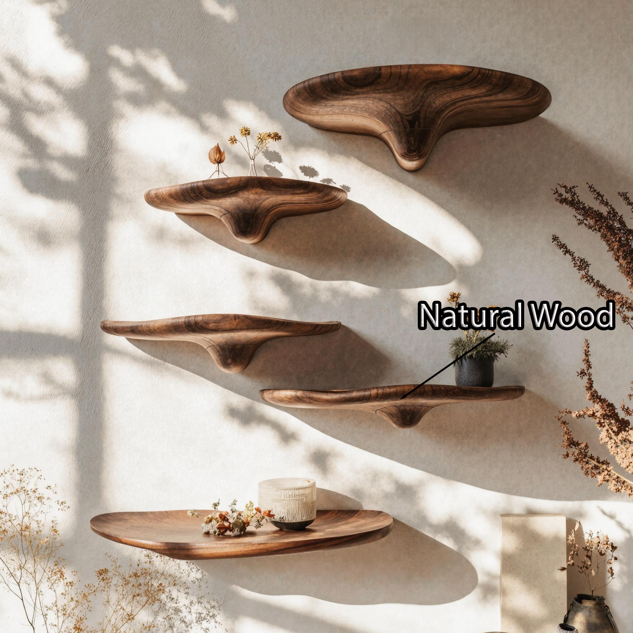 Artistic Mushroom Design Wooden Shelf For Stylish Decor SILDTMR017