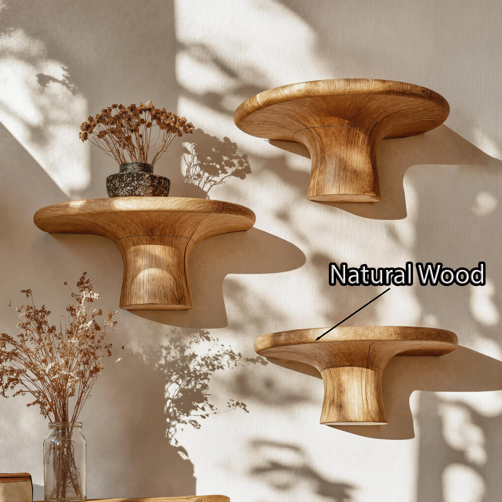 Handcrafted Wooden Mushroom Shelf For Decorative Items SILDTMR018