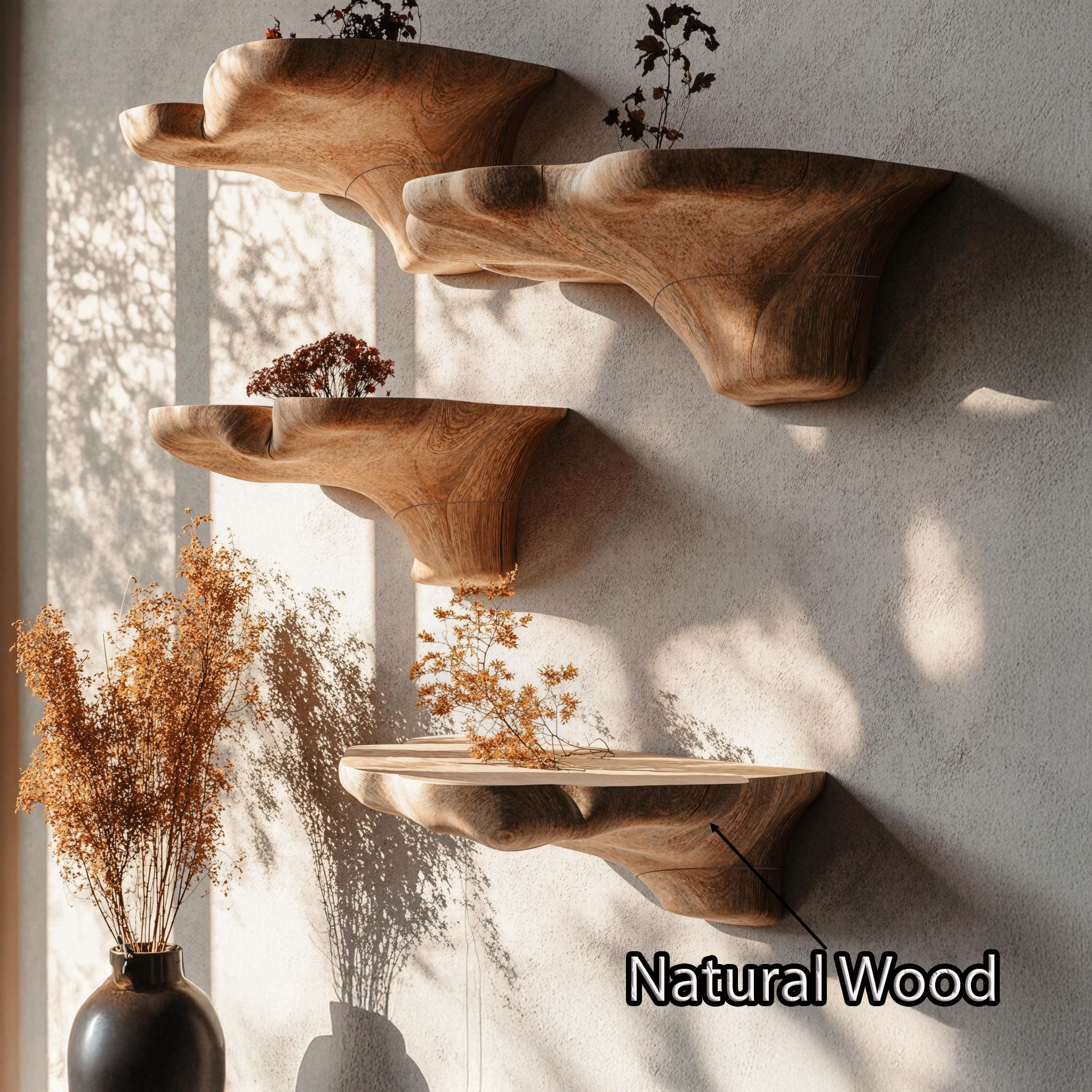 Floating Mushroom Shelf Crafted From Natural Wood SILDTMR006